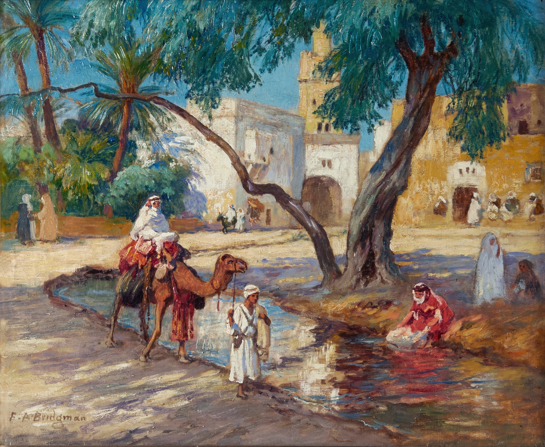 A view of an Algerian village, oil on canvas by Frederick Arthur Bridgman