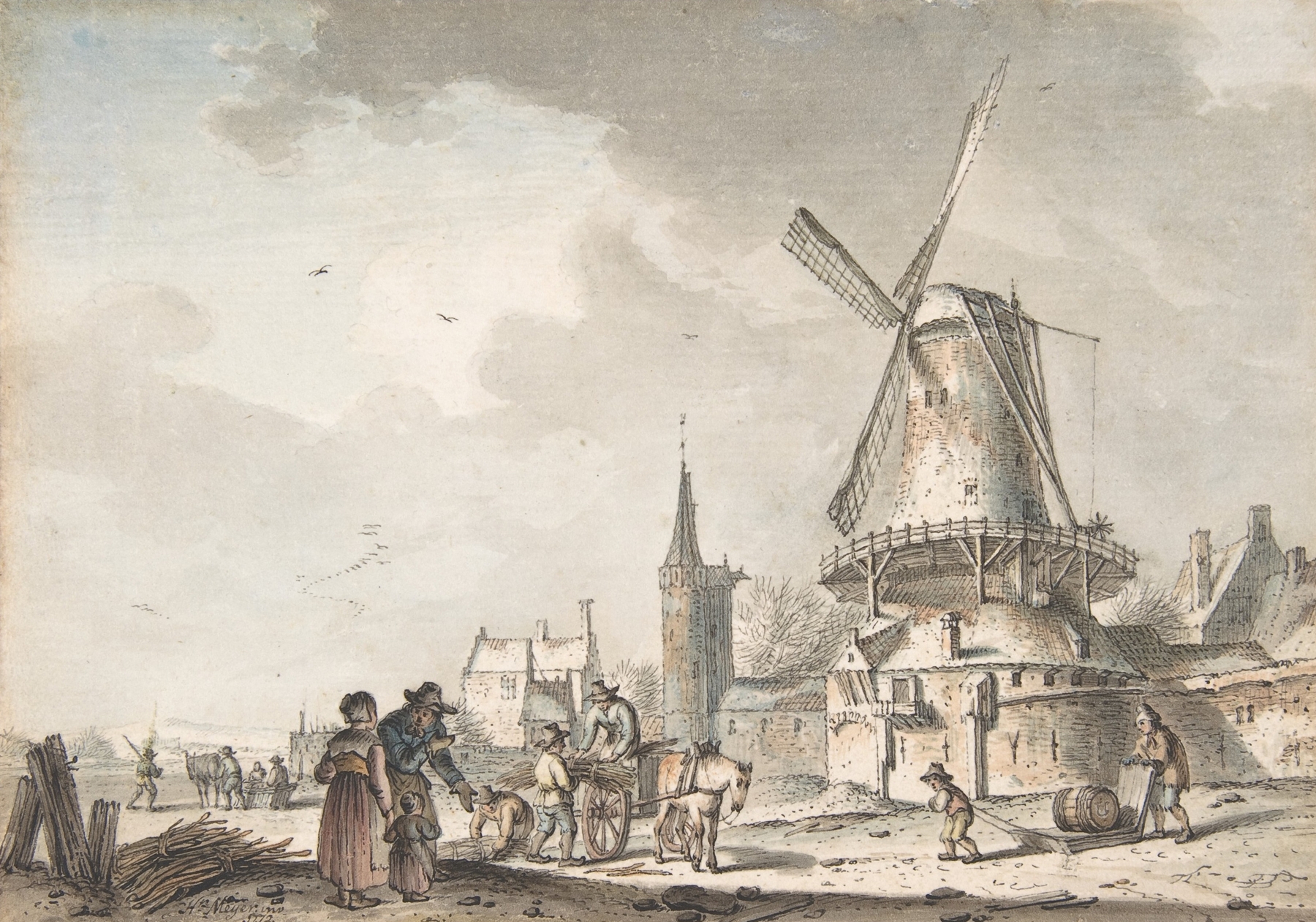 Landscape depicting a quiet winter scene by Hendrik Meijer, oil painting