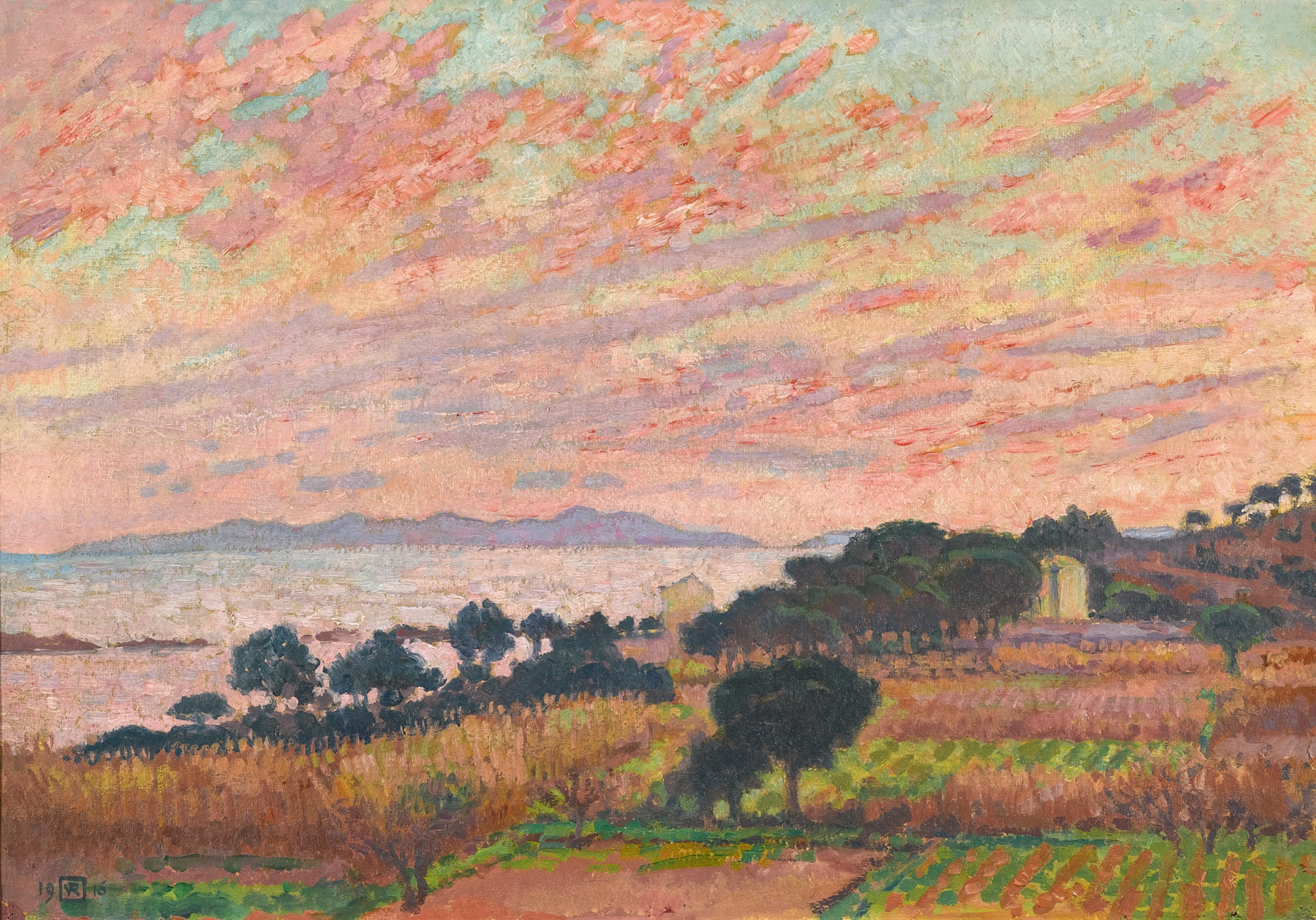 La Baie Au Soleil Couchant (Saint Clair), by Theo van Rysselberghe, public domain