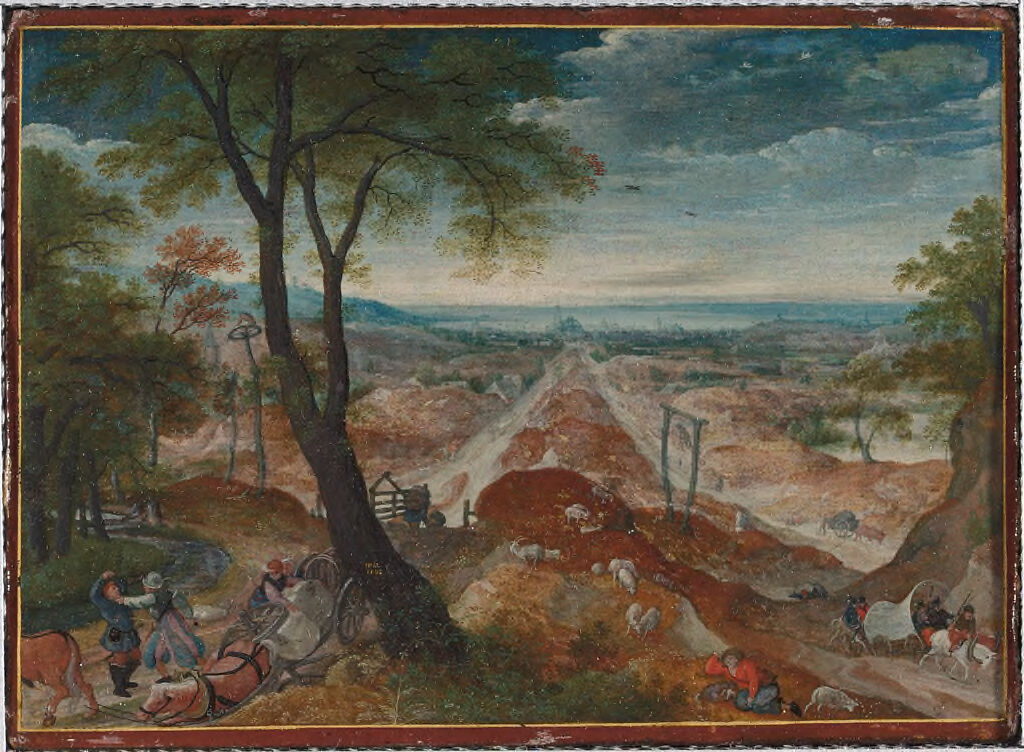 Landscape with Bandits Holding up a Man with a Wagon, oil painting by Hans Bol