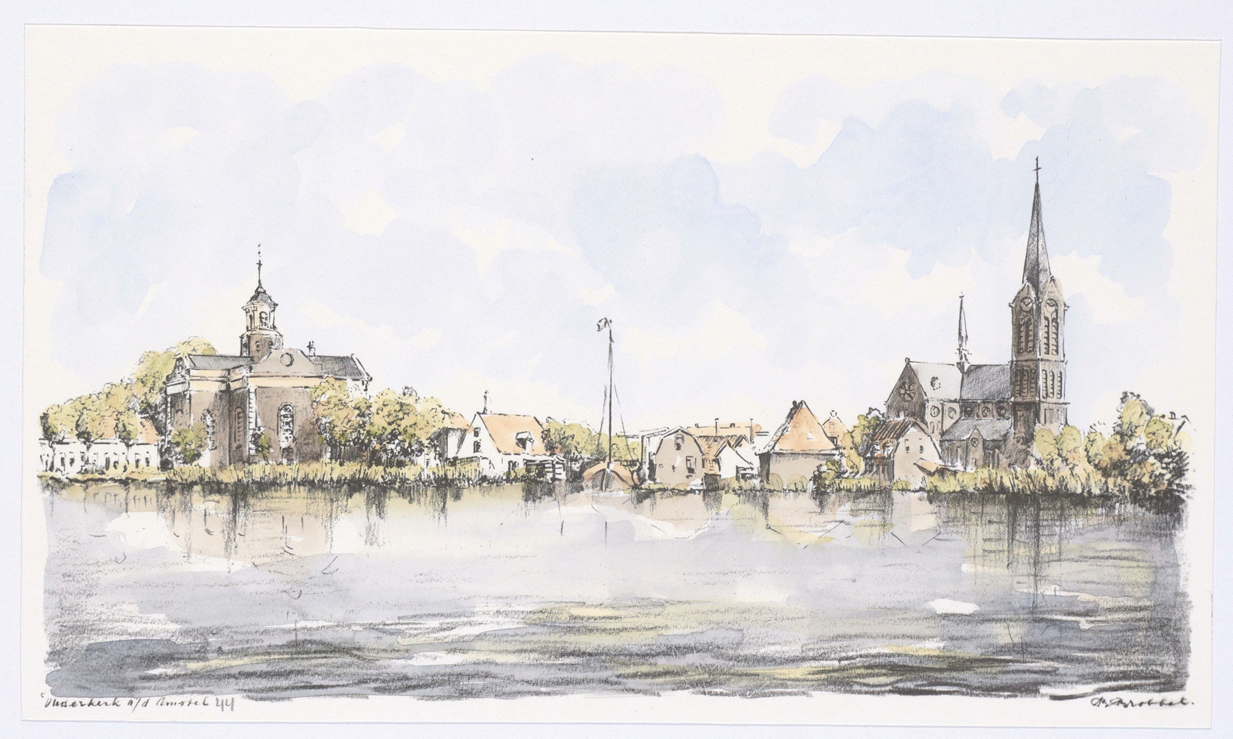 Landscape depicting Ouderkerk over the Amstel by Bob Brobbel, oil painting