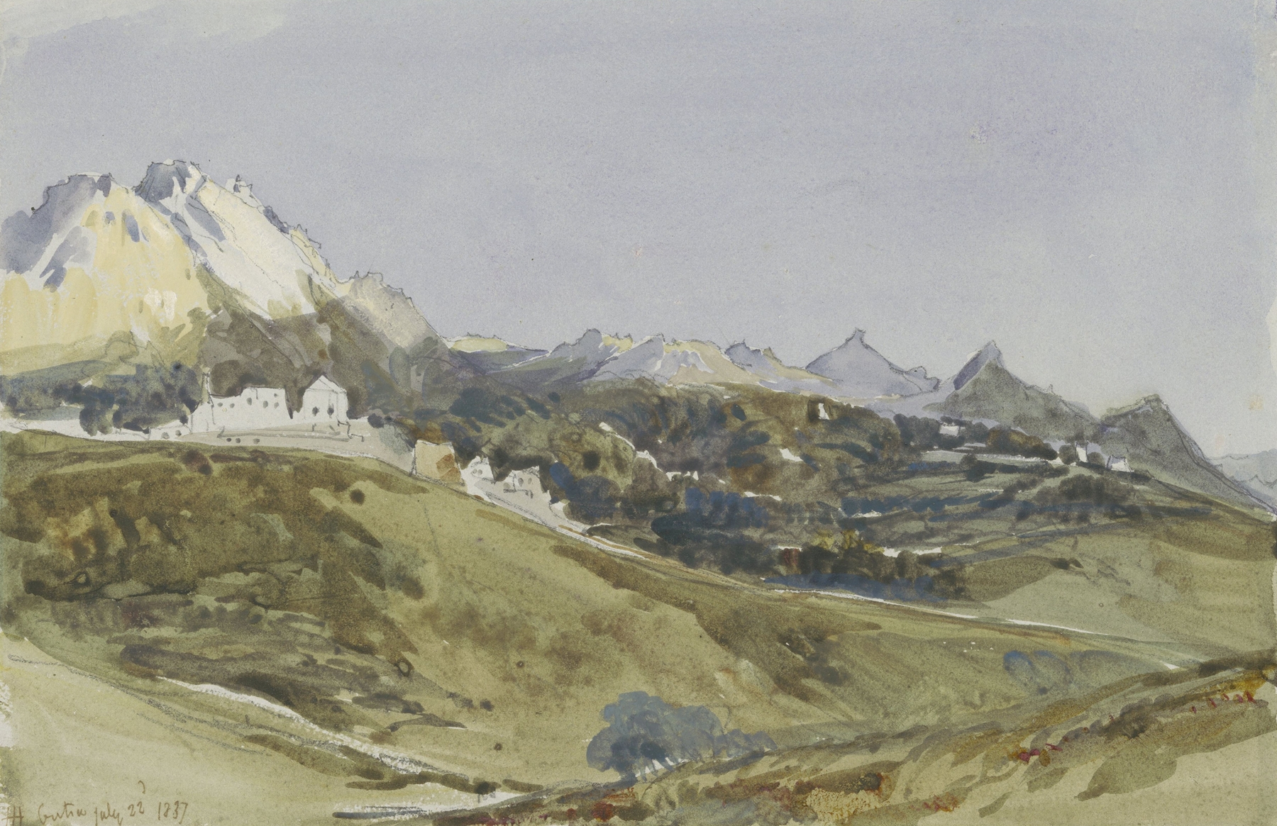 Landschap bij Sintra, Portugal by James Holland, oil painting depicting rolling hills and trees.