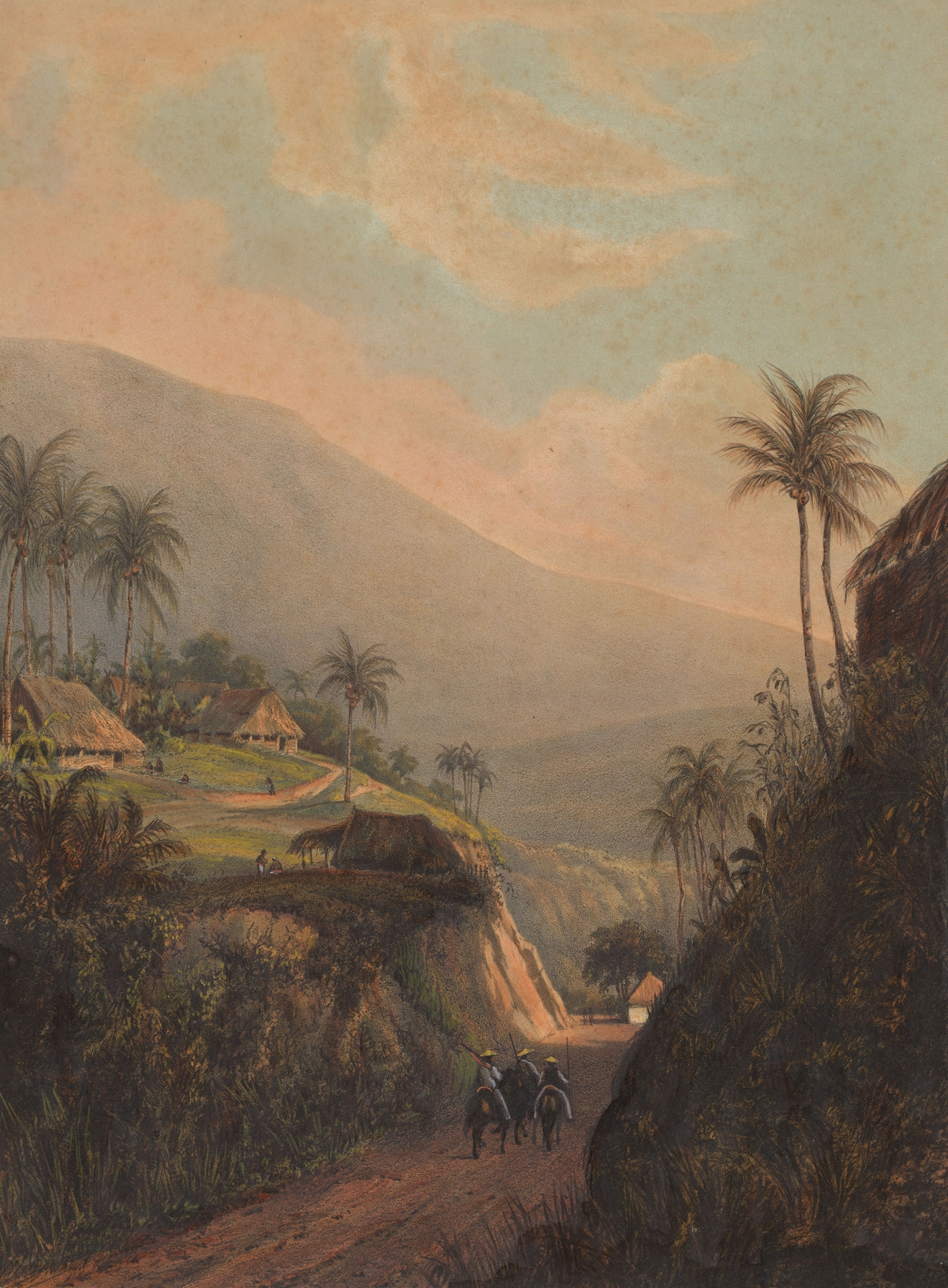 Gezicht op een weg naar de vallei van Salak op Java Weg van buitenzorg naar de vallei van de Salak, by Johan Conrad Greive, public domain