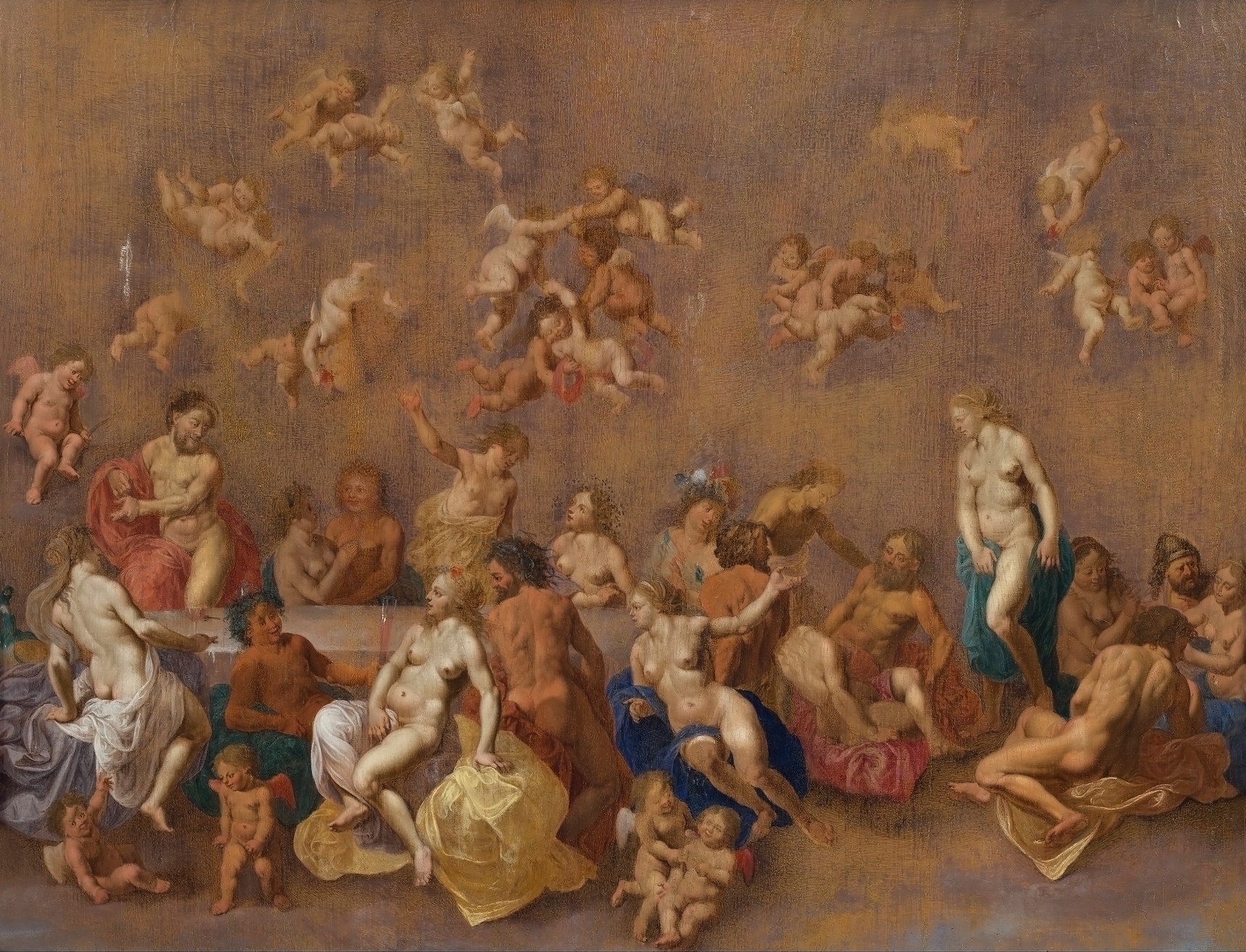 Feast of the Gods, oil painting by Cornelis van Poelenburch depicting gods and mortals in nature.