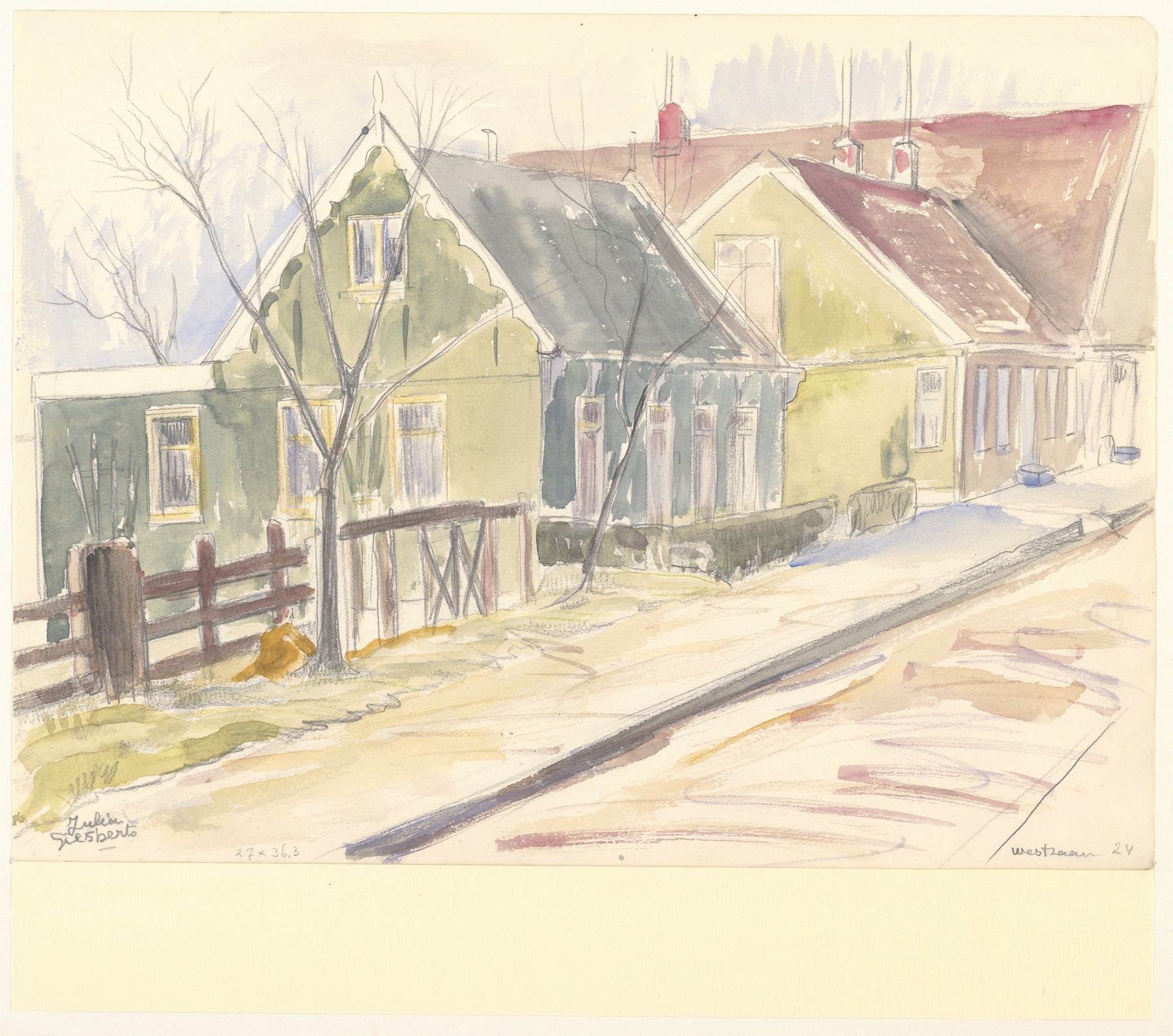 Landscape of green houses reflecting history by Julia Giesberts, medium unknown.
