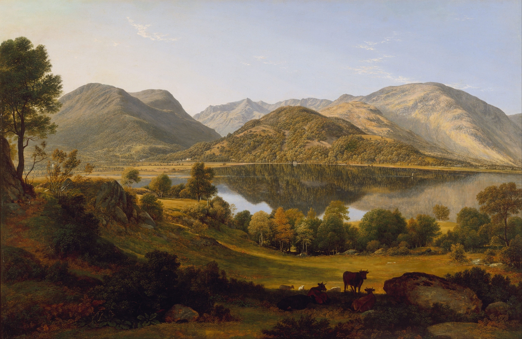 Landscape of Ullswater at dawn, oil painting by John Glover