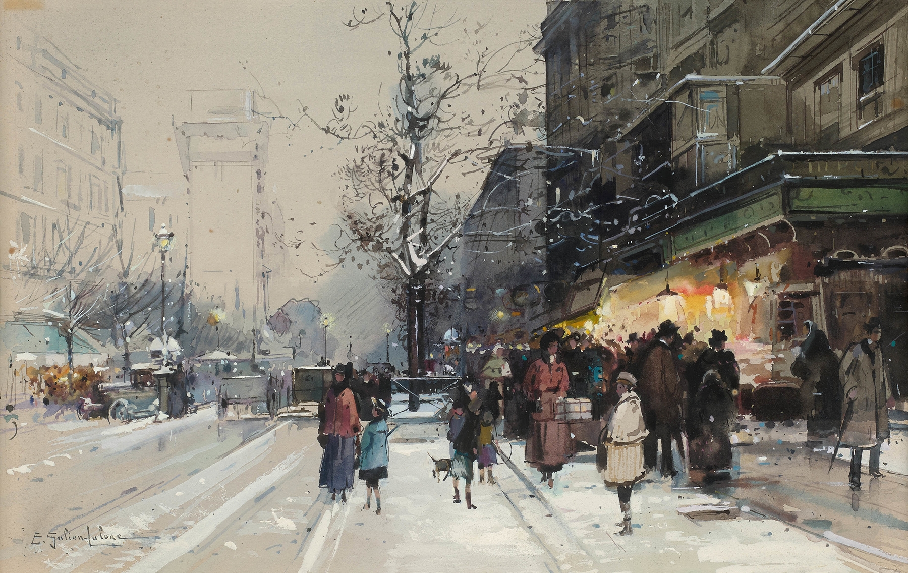 Les Grands-Boulevards sous la neige, oil on canvas by Eugène Galien-Laloue