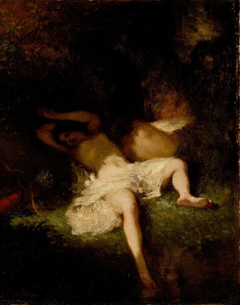 A serene depiction of the goddess Diana resting in a natural setting.