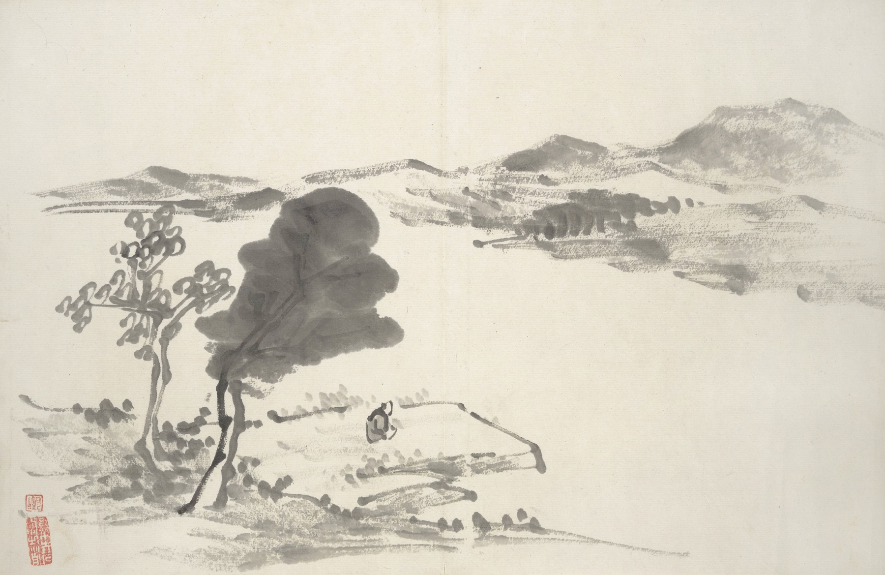 Ink on paper by Hine Taizan featuring intricate brushwork and patterns