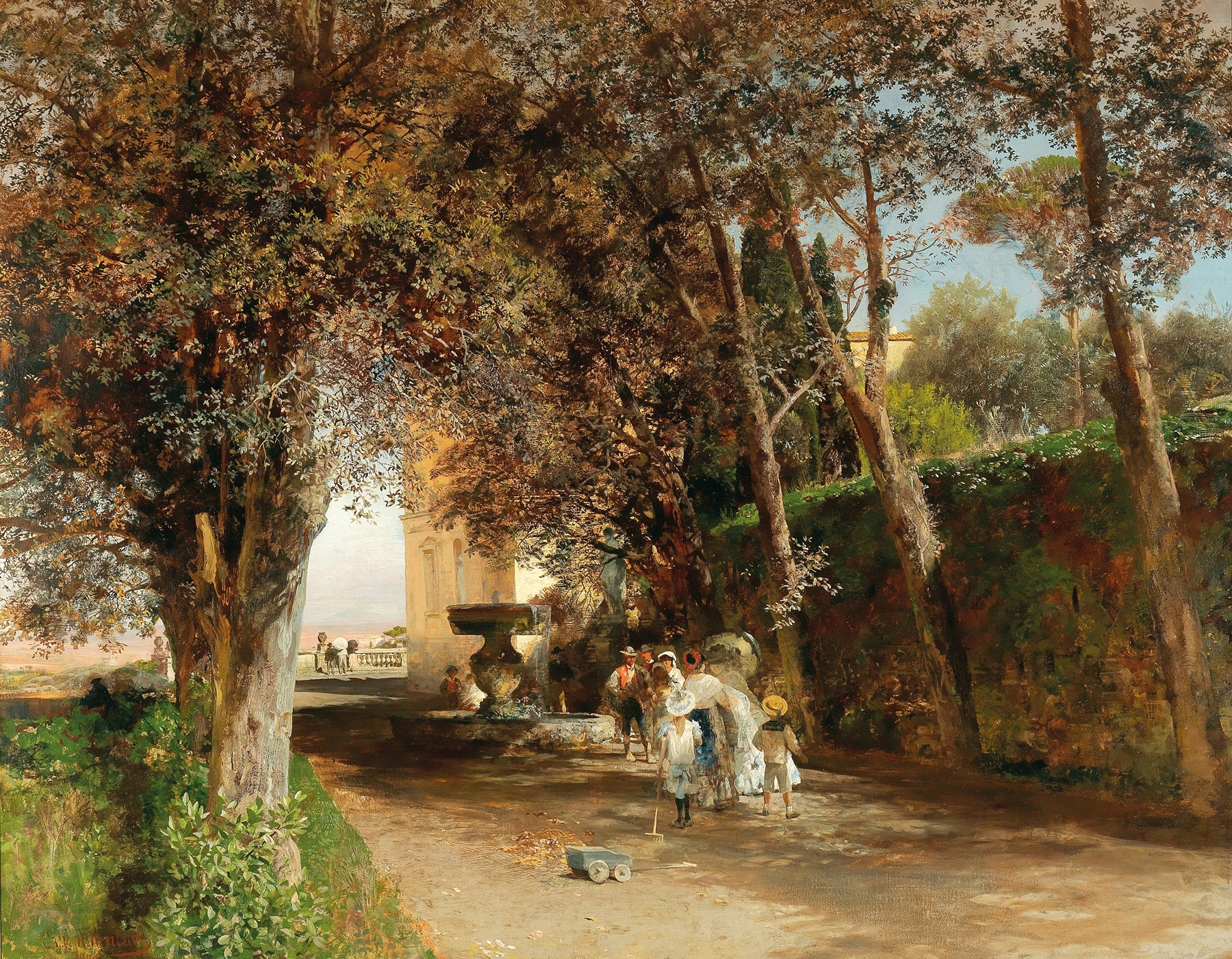 Landscape with a park path and dappled light, oil painting by Oswald Achenbach