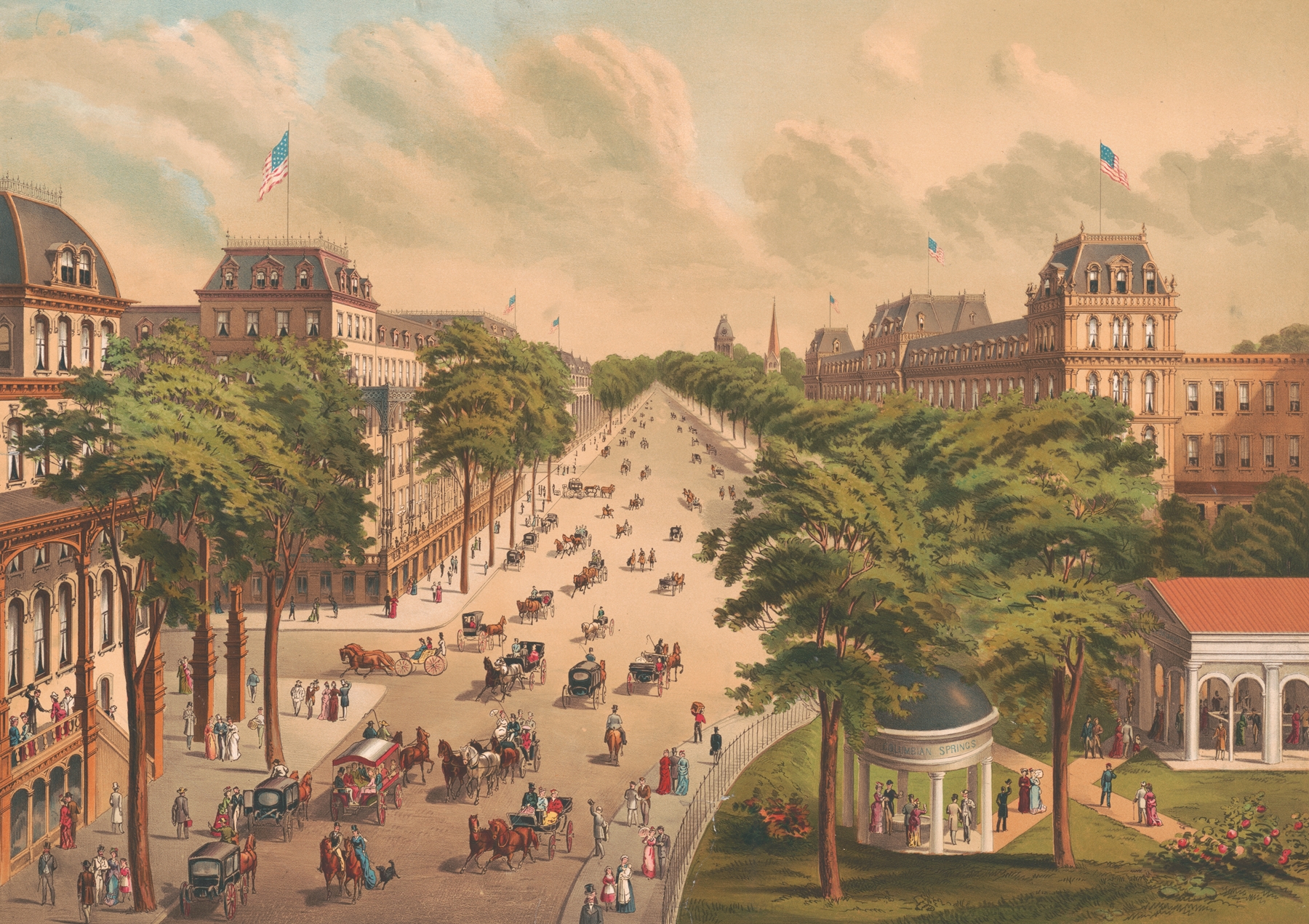 Landscape of Saratoga Springs, N.Y. by F. Gleason, oil painting