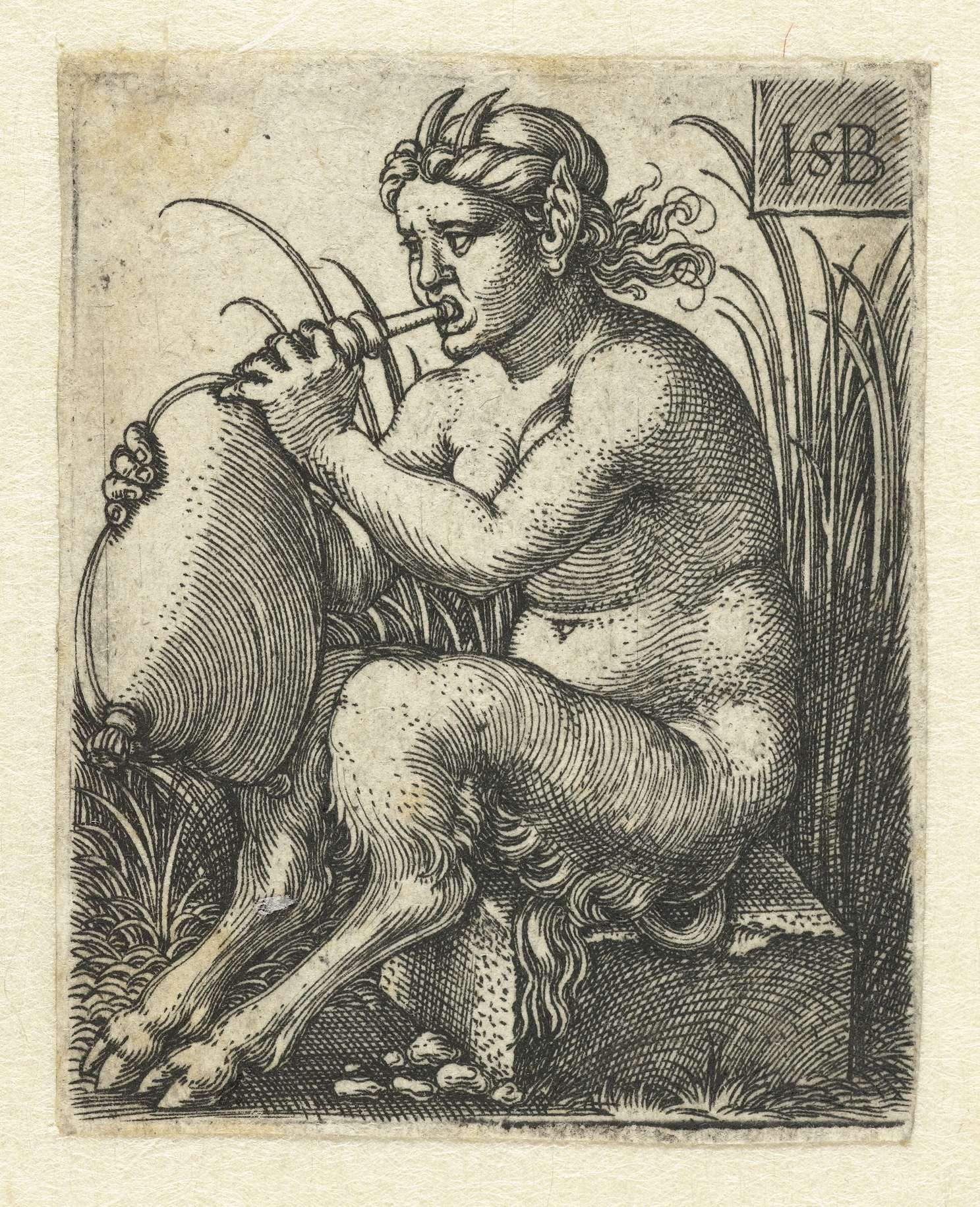 Sater vrouw speelt op een doedelzak, by Hans Sebald Beham, public domain
