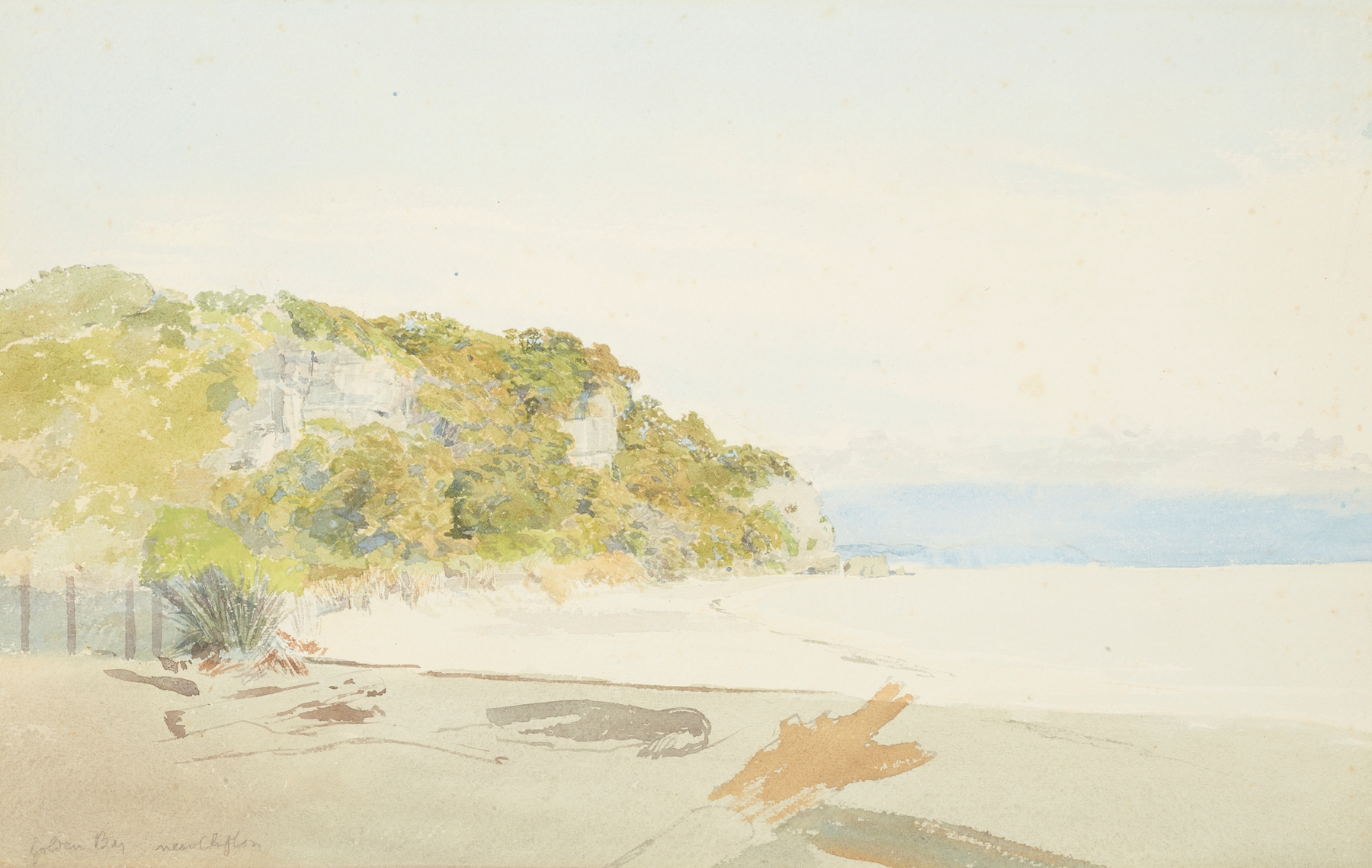 Landscape of cliffs and greenery in Golden Bay, near Clifton by James Crowe Richmond, oil painting