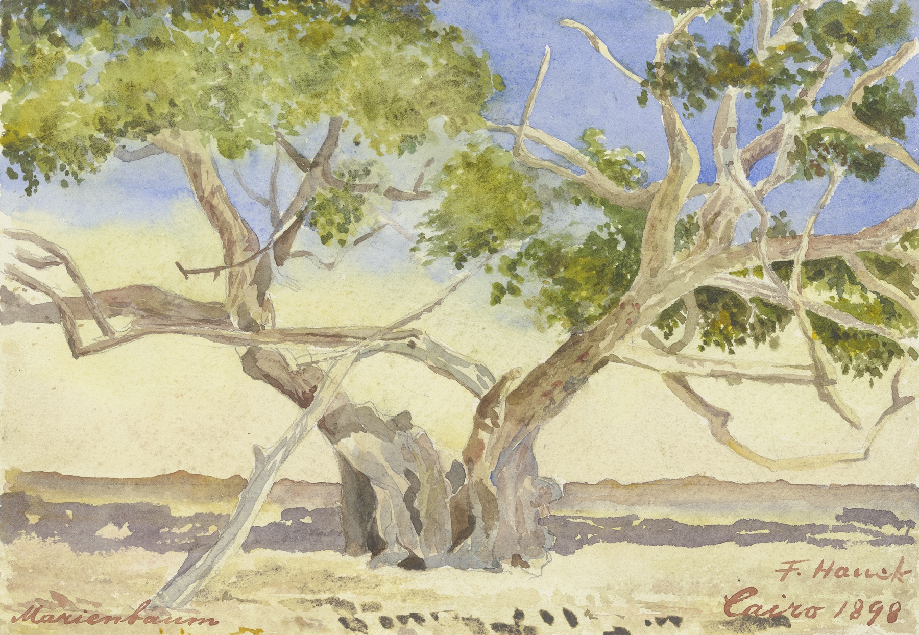 Landscape featuring a gnarled tree in muted colors, by Fritz Hauck, oil painting