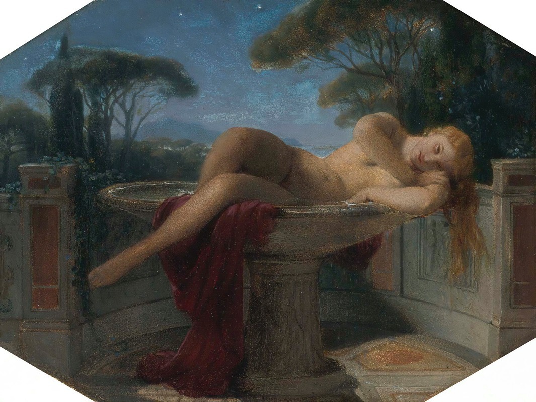 A young girl in a basin, painted by Paul Delaroche.