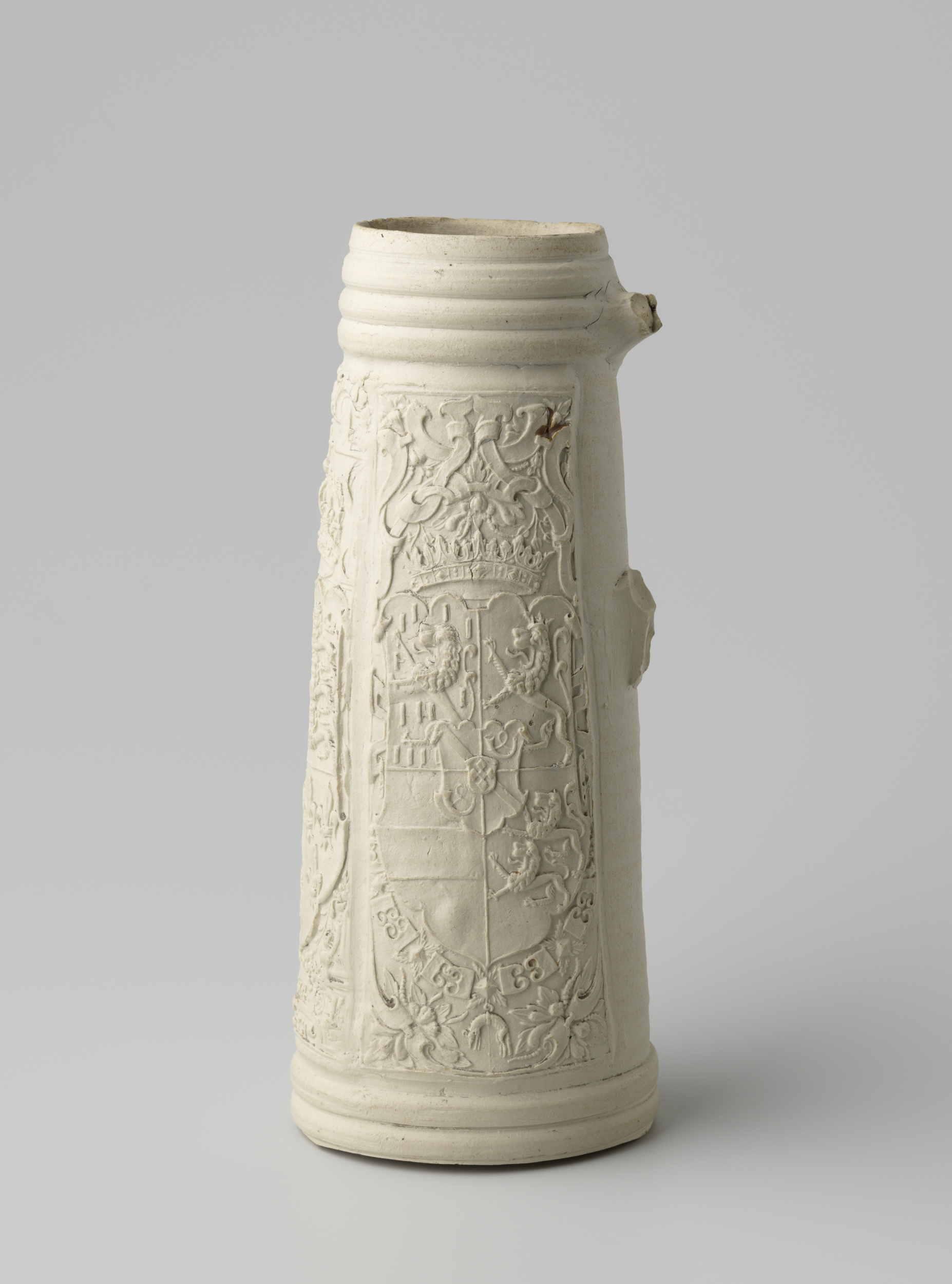 Tankard with coats of arms of Spain, England, and the House of Orange, metalwork by unknown artist