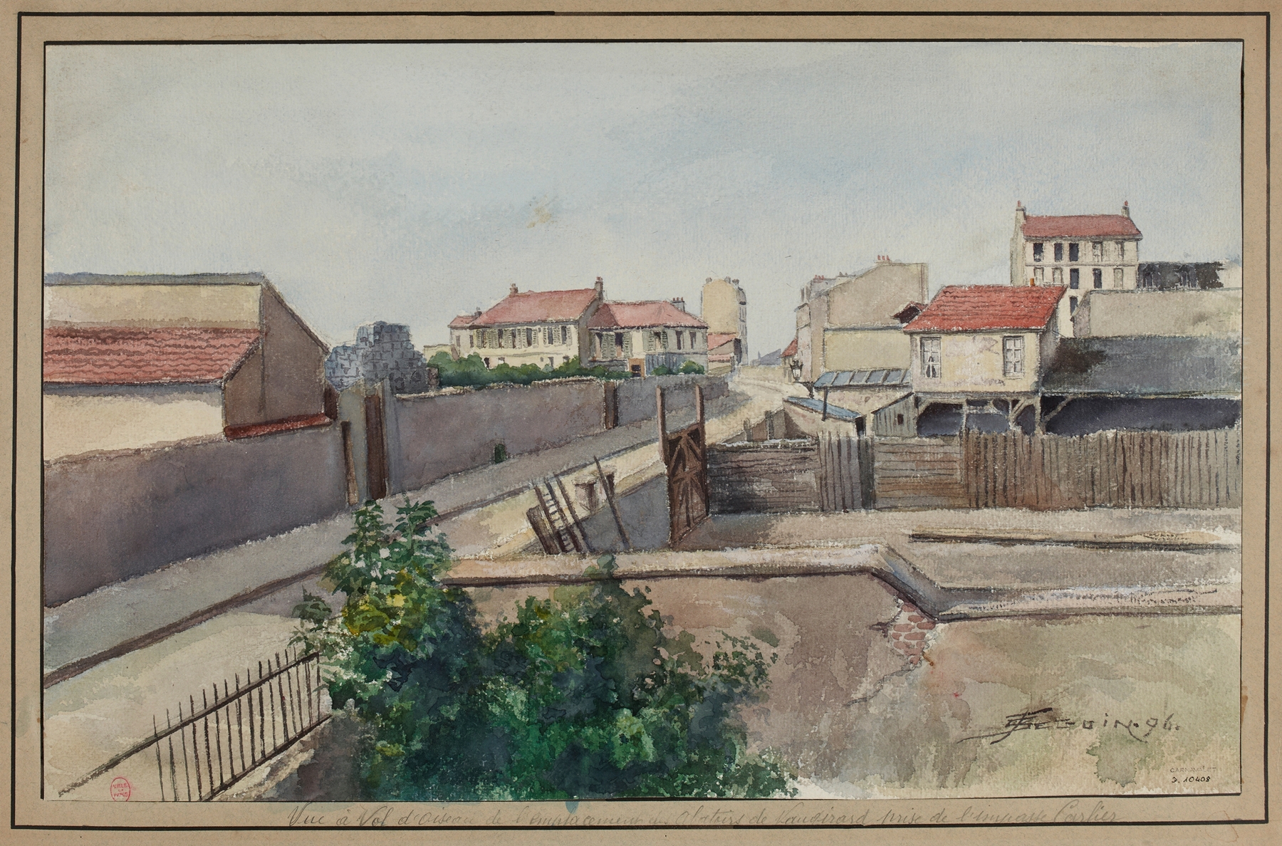 Engraving by F. Séguin depicting the Vaugirard abattoir and urban landscape