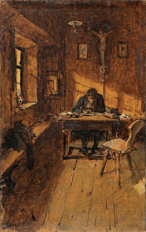 A depiction of a village scribe at work, showcasing everyday life in a rural setting.