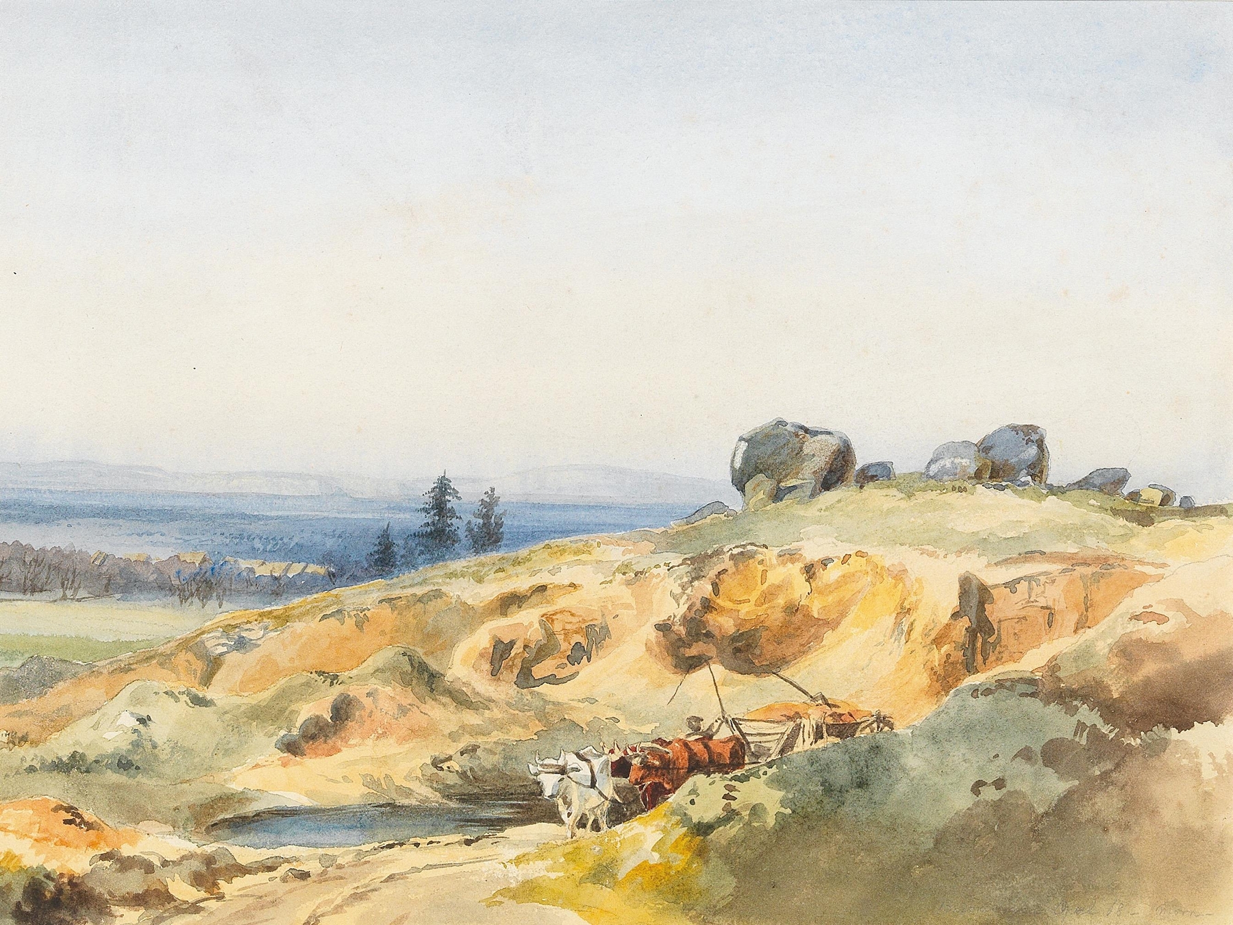 Landscape with a narrow path and an oxcart by Edward Theodore Compton, oil painting