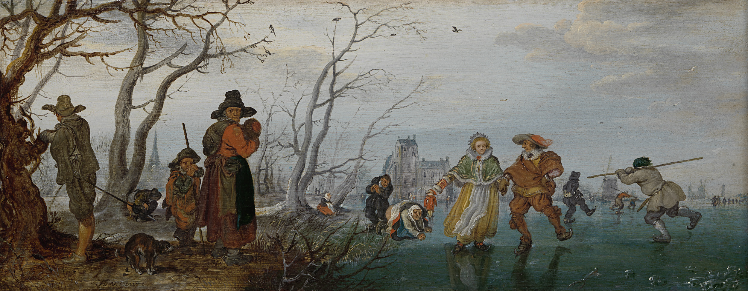 Winter by Adriaen Pietersz van de Venne, oil on panel depicting a frosty landscape.