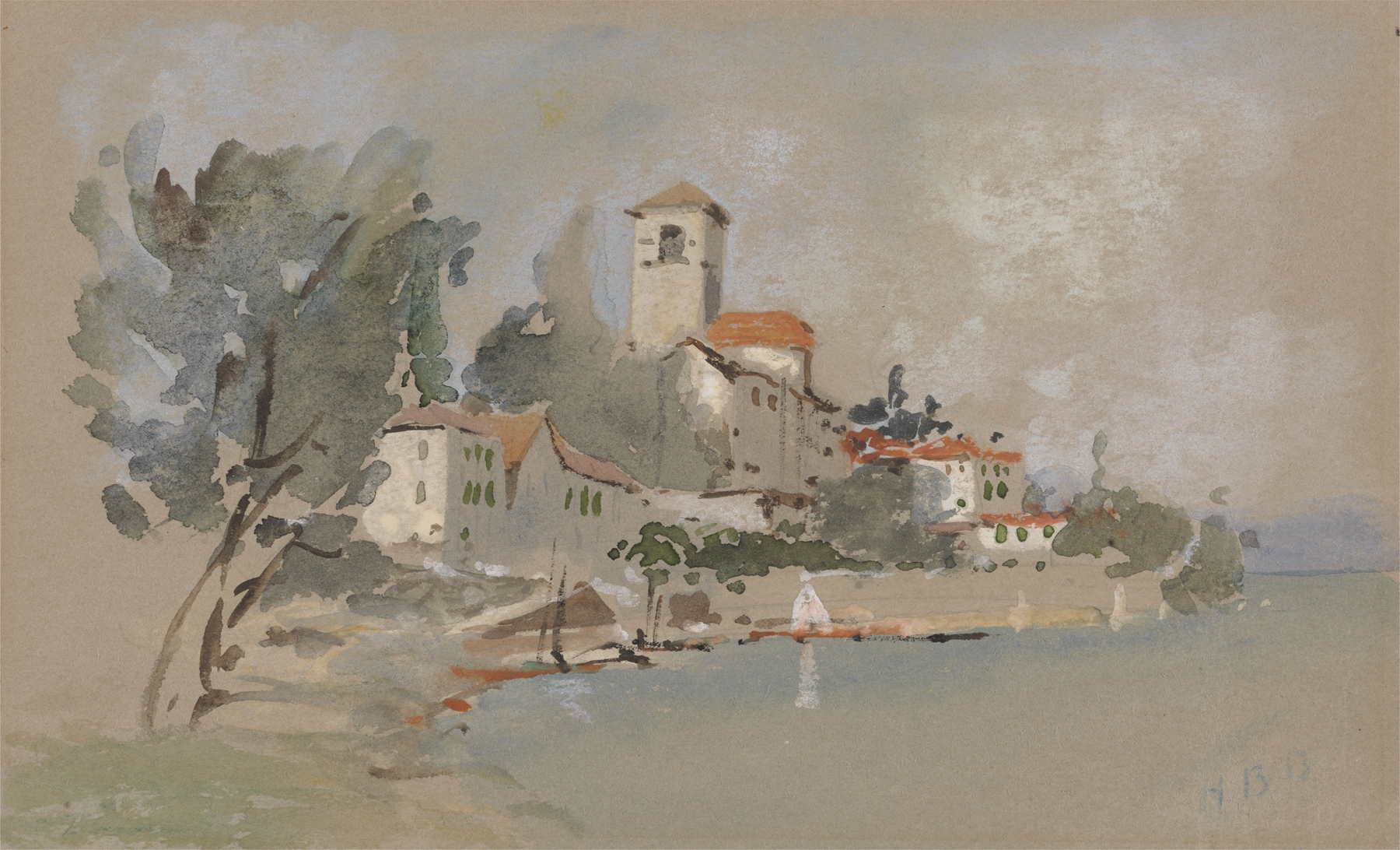 Landscape of a villa near the sea by Hercules Brabazon Brabazon, oil painting