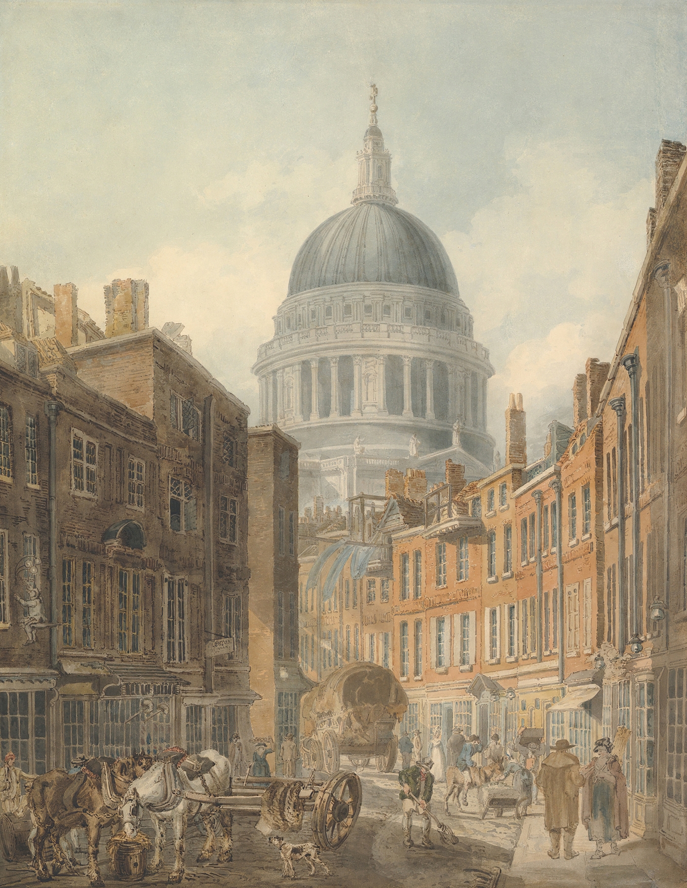 St. Paul’s Cathedral from St. Martin’s-le-Grand, by Thomas Girtin, public domain