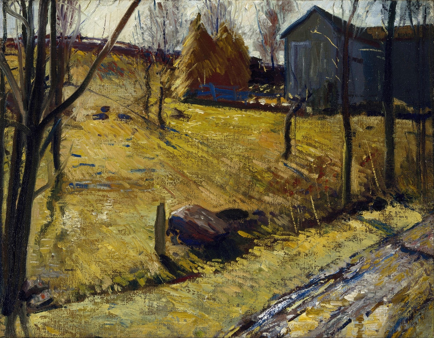 Haystacks and Barn, by George Wesley Bellows, public domain