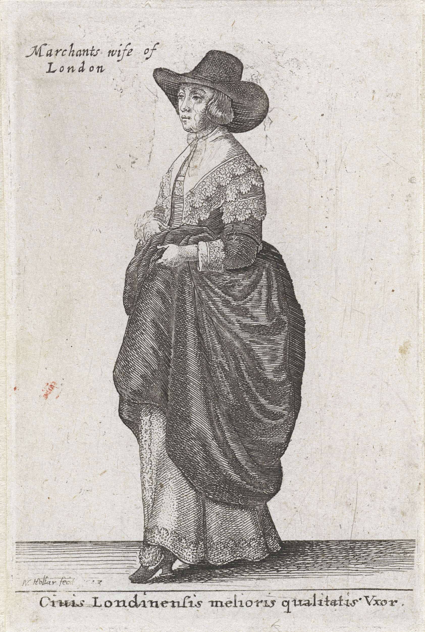 Portrait of a woman in a lace gown, etching by Wenceslaus Hollar