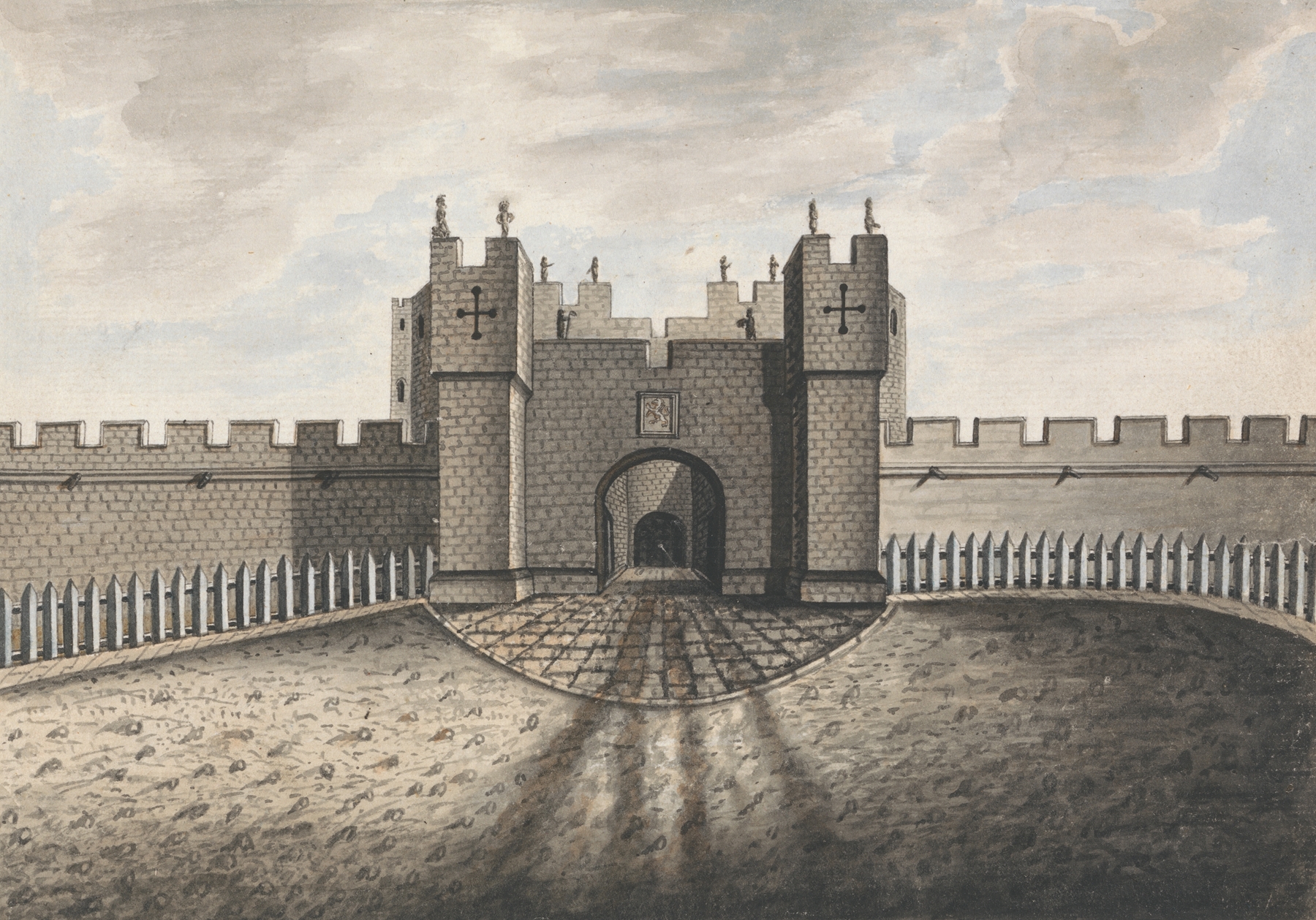 Gateway Alnwick, watercolor on paper by William Beilby, featuring a grand archway in a landscape.