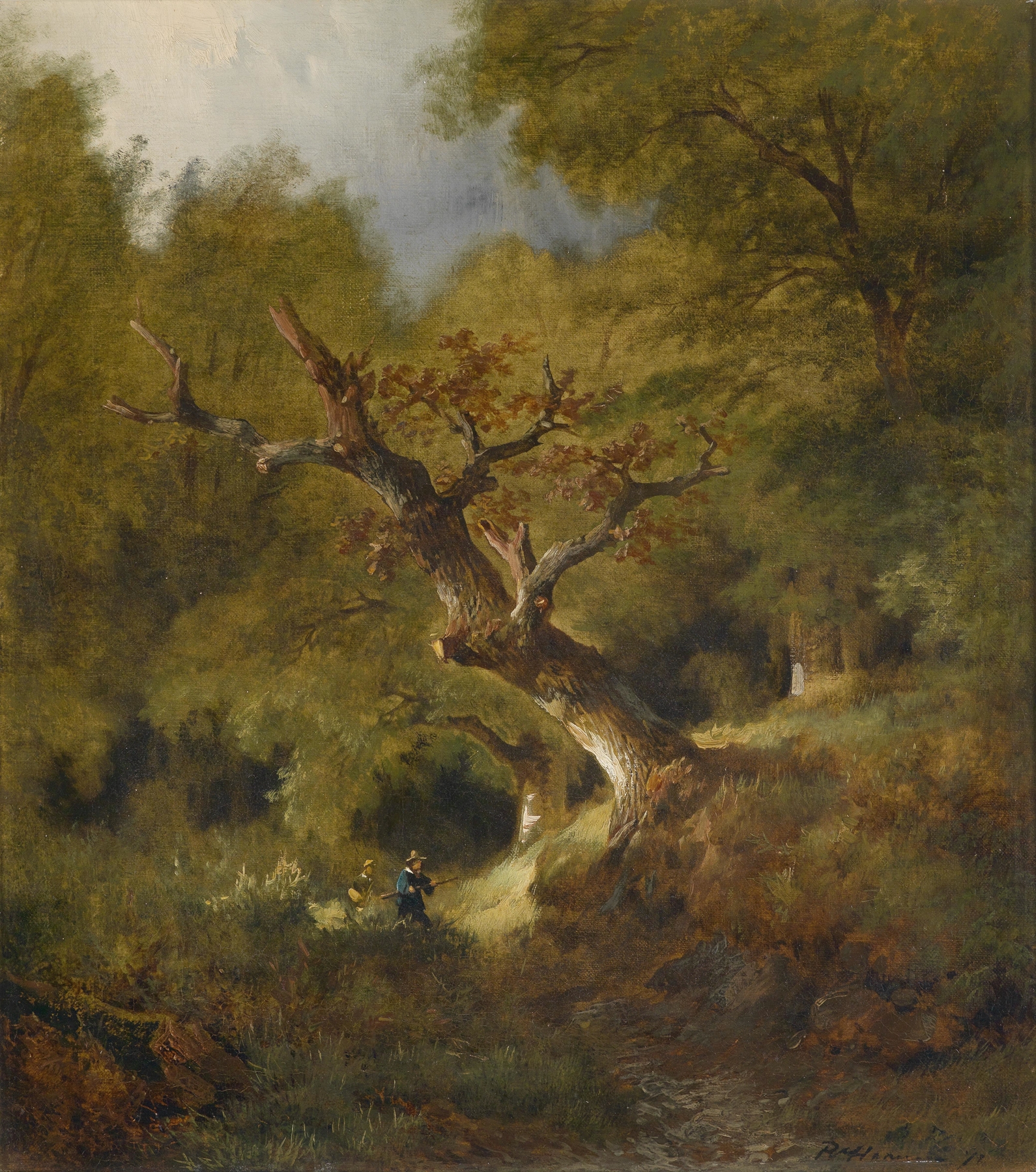 Waldlandschaft mit Jäger, by Remigius Adrianus van Haanen, public domain