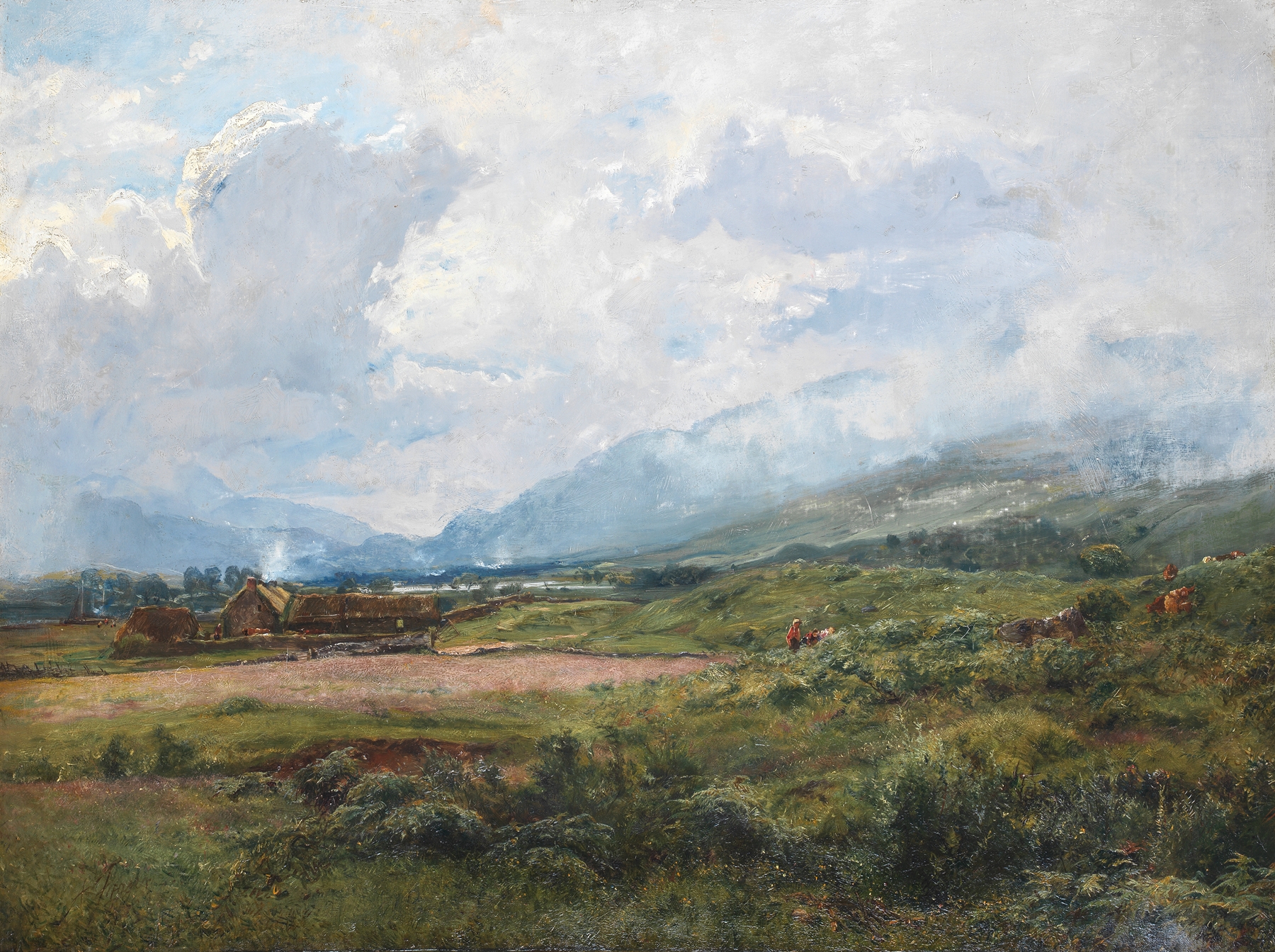 A Highland Landscape with Farm, oil on canvas by Alexander Fraser the Younger