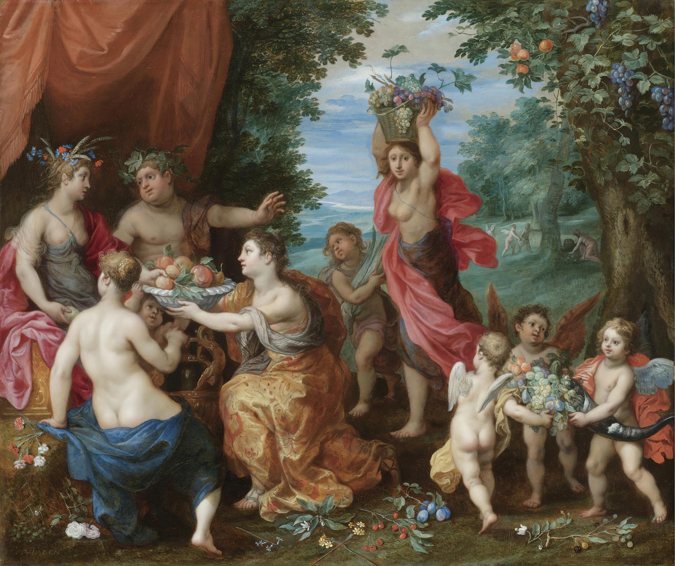 A Bacchanal With Ceres, Bacchus And Venus, oil on canvas by Jan Brueghel the Younger