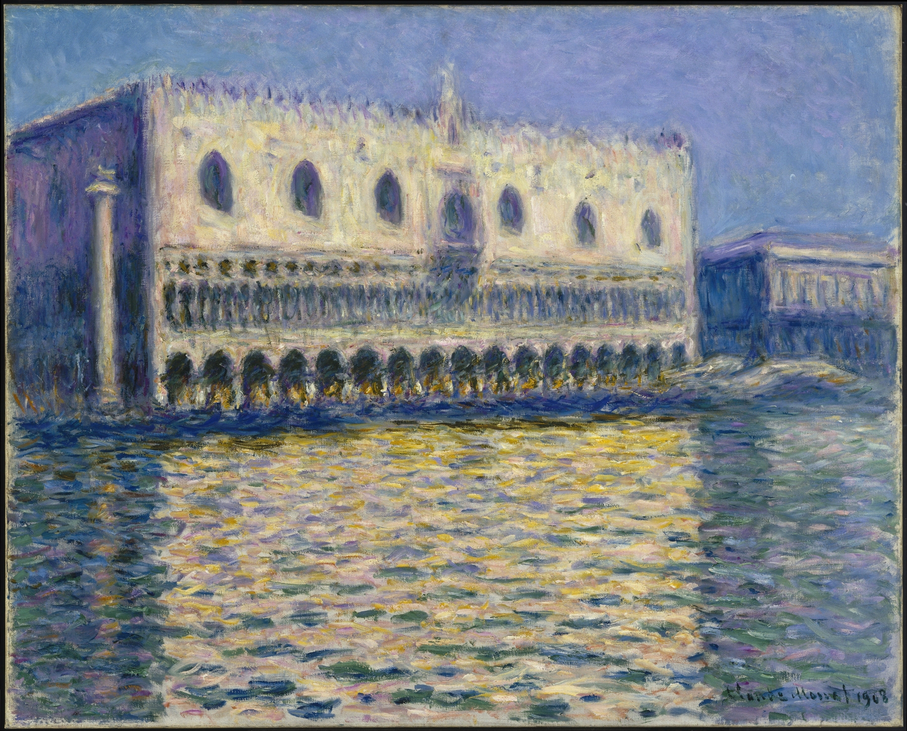 The Doges Palace by Claude Monet, oil painting depicting Venetian architecture.