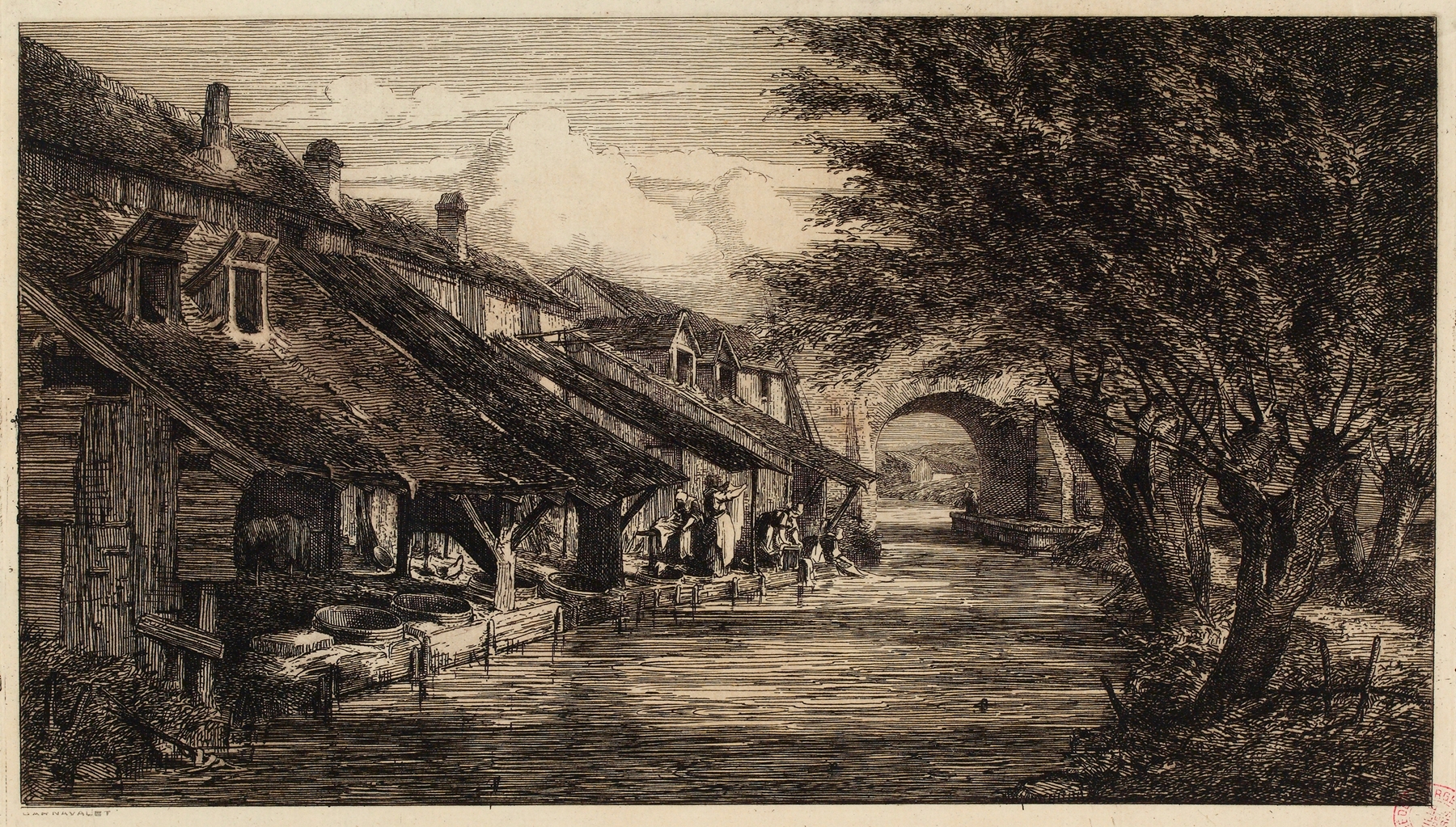 Landscape with river and willows, oil on canvas by Auguste Péquégnot