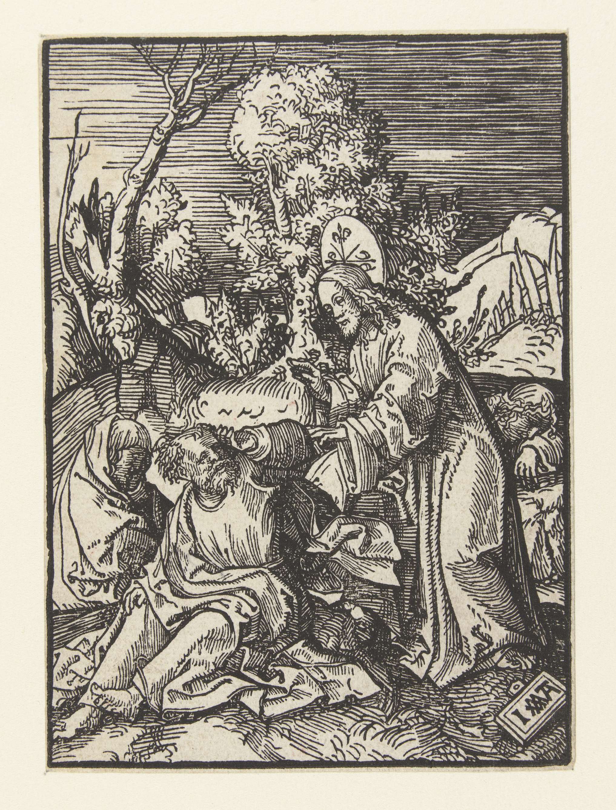 Christus wekt de slapende discipelen, paper by Jacob Cornelisz van Oostsanen, depicting Christ with sleeping disciples.