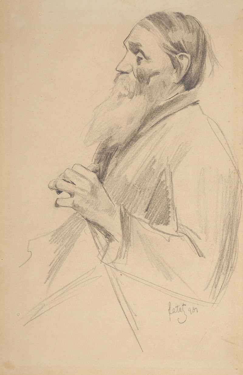 A detailed profile study of an elderly man with a beard by Julian Falat.