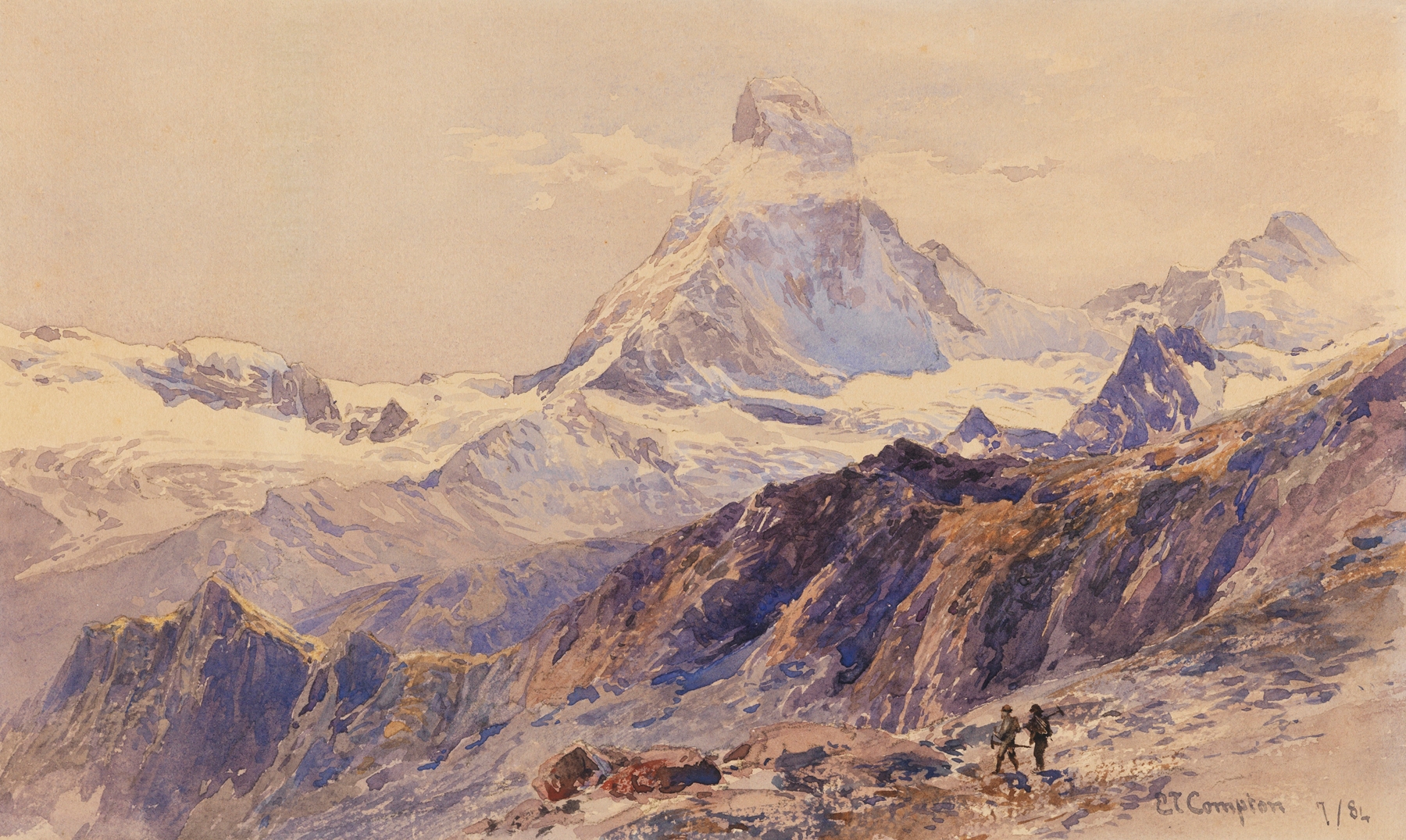 Landscape of Matterhorn mountain by Edward Theodore Compton, oil painting