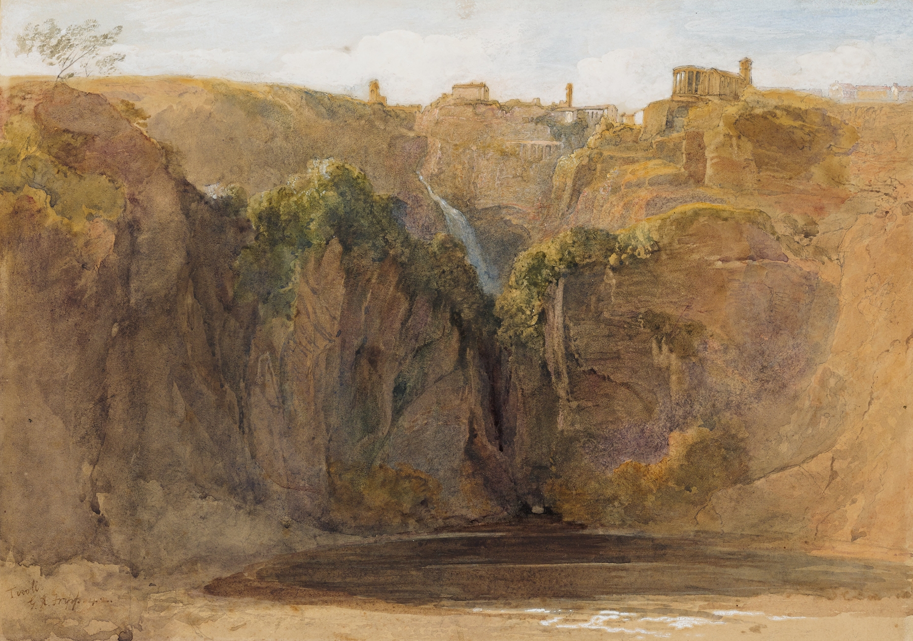 Landscape of Tivoli with sunlight and hills by George Arthur Fripp, oil painting