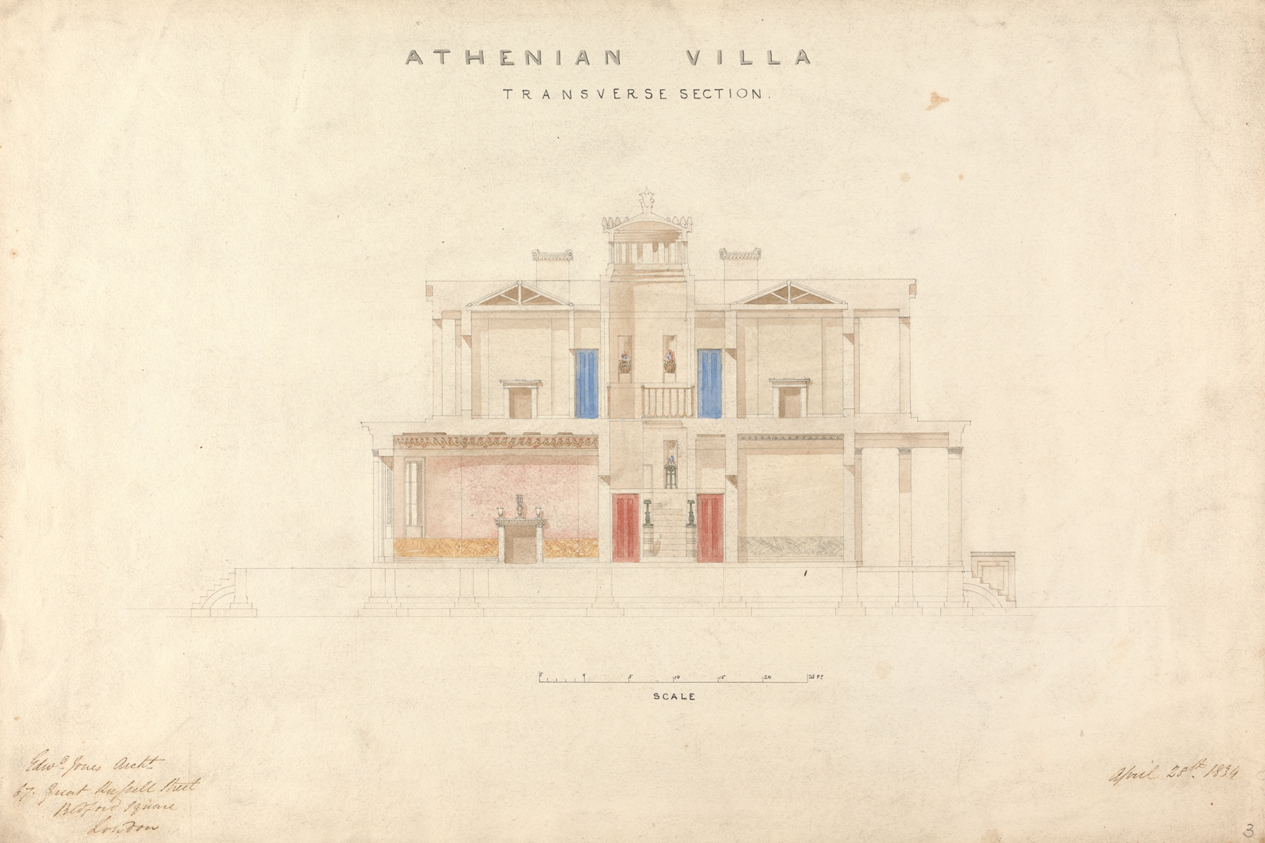 Design for an Athenian Villa, Transverse Section, by Edward Jones, public domain
