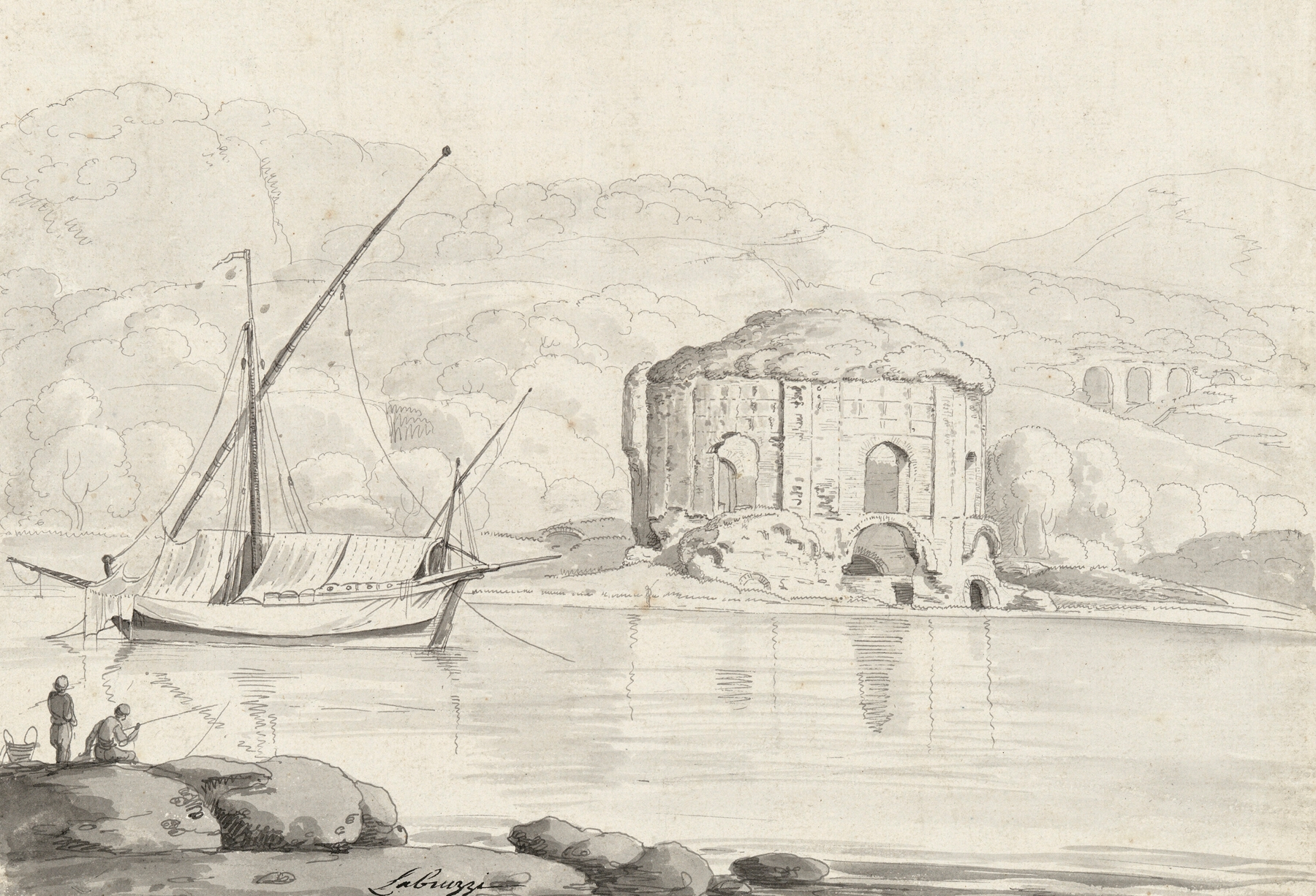 The so-called Temple of Venus at Baiae, marine scene by Carlo Labruzzi, unknown medium