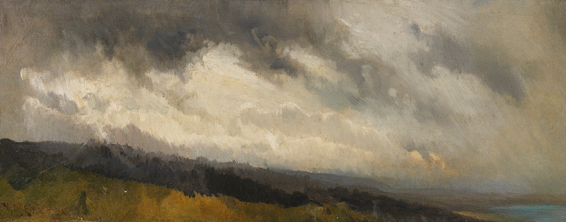 Gewitterstimmung am Chiemsee by Karl Raupp, oil painting depicting a stormy lake landscape.