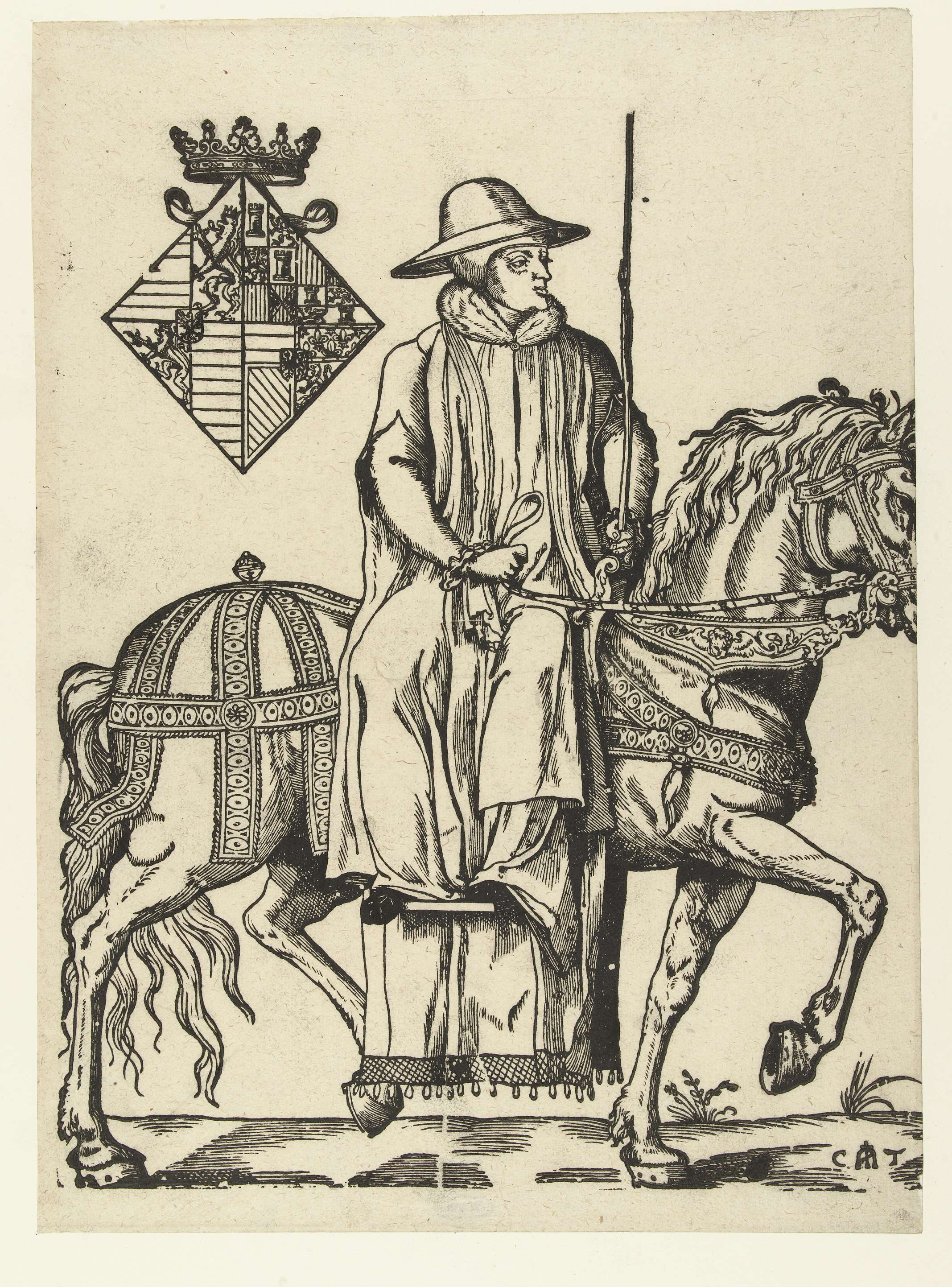 Portret van Maria van Hongarije te paard, by Cornelis Anthonisz., public domain