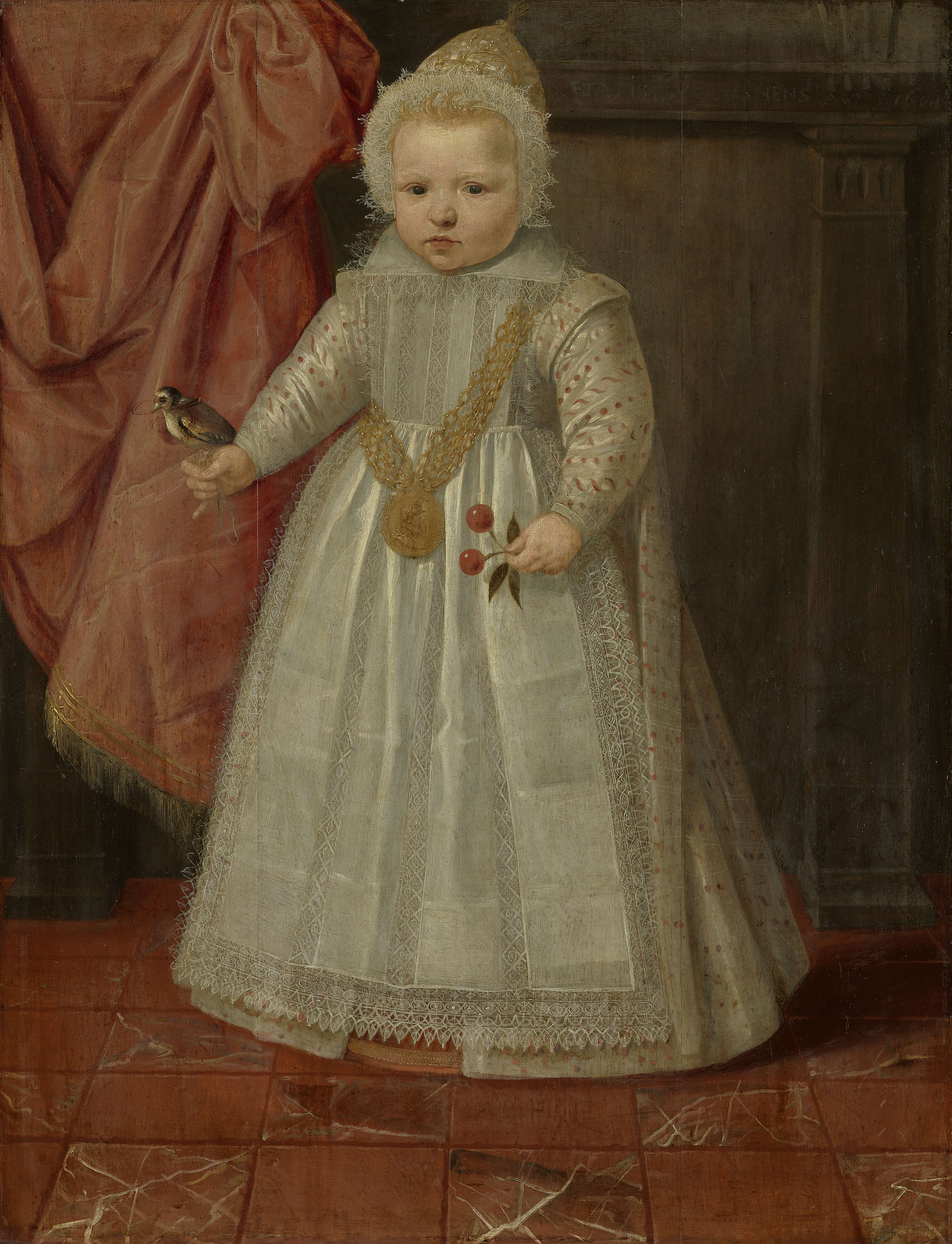 Portrait of a little boy wearing a medal, oil on panel, unknown artist