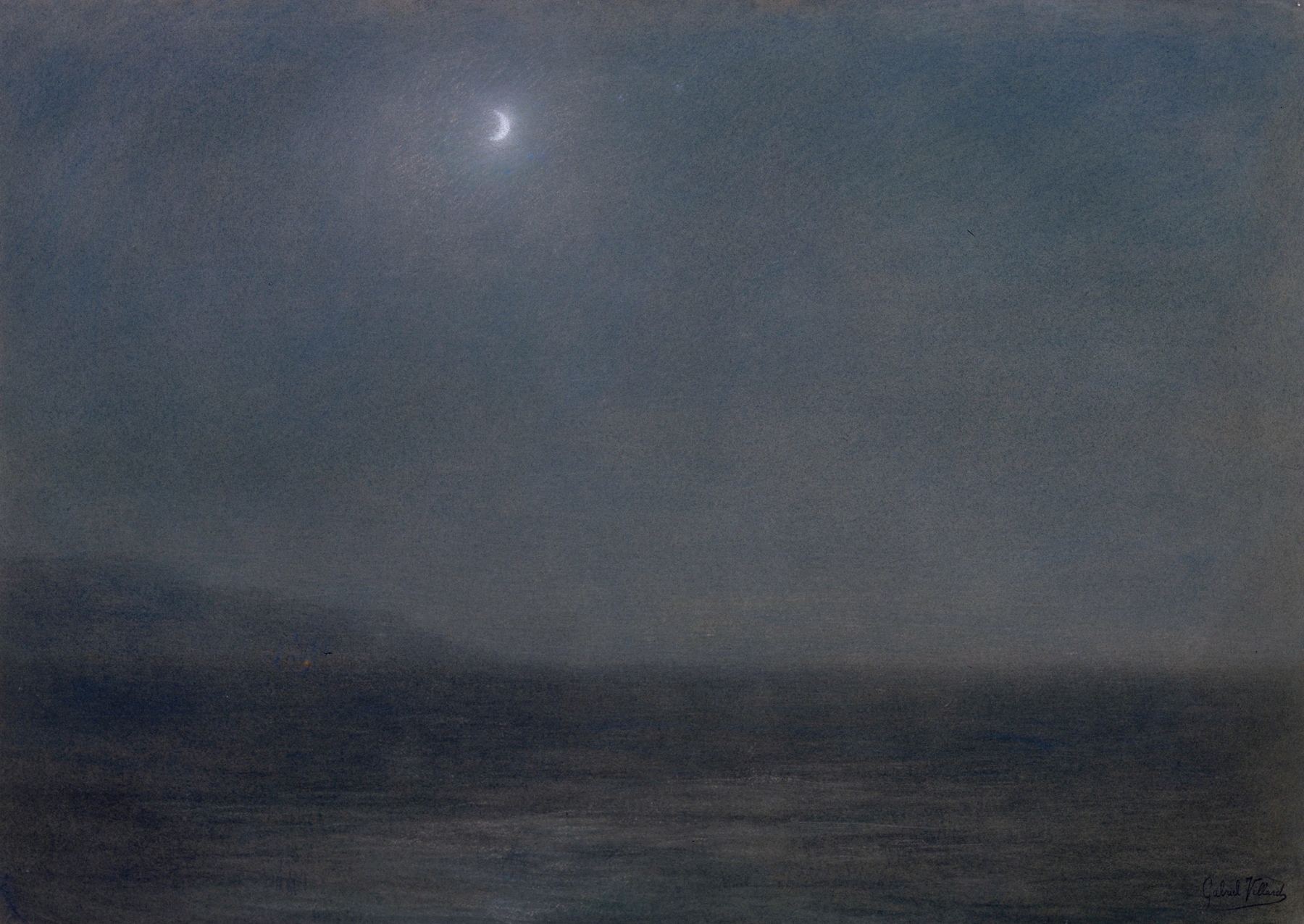 Night Landscape with Sky and Crescent Moon, by Gabriel Villard, public domain