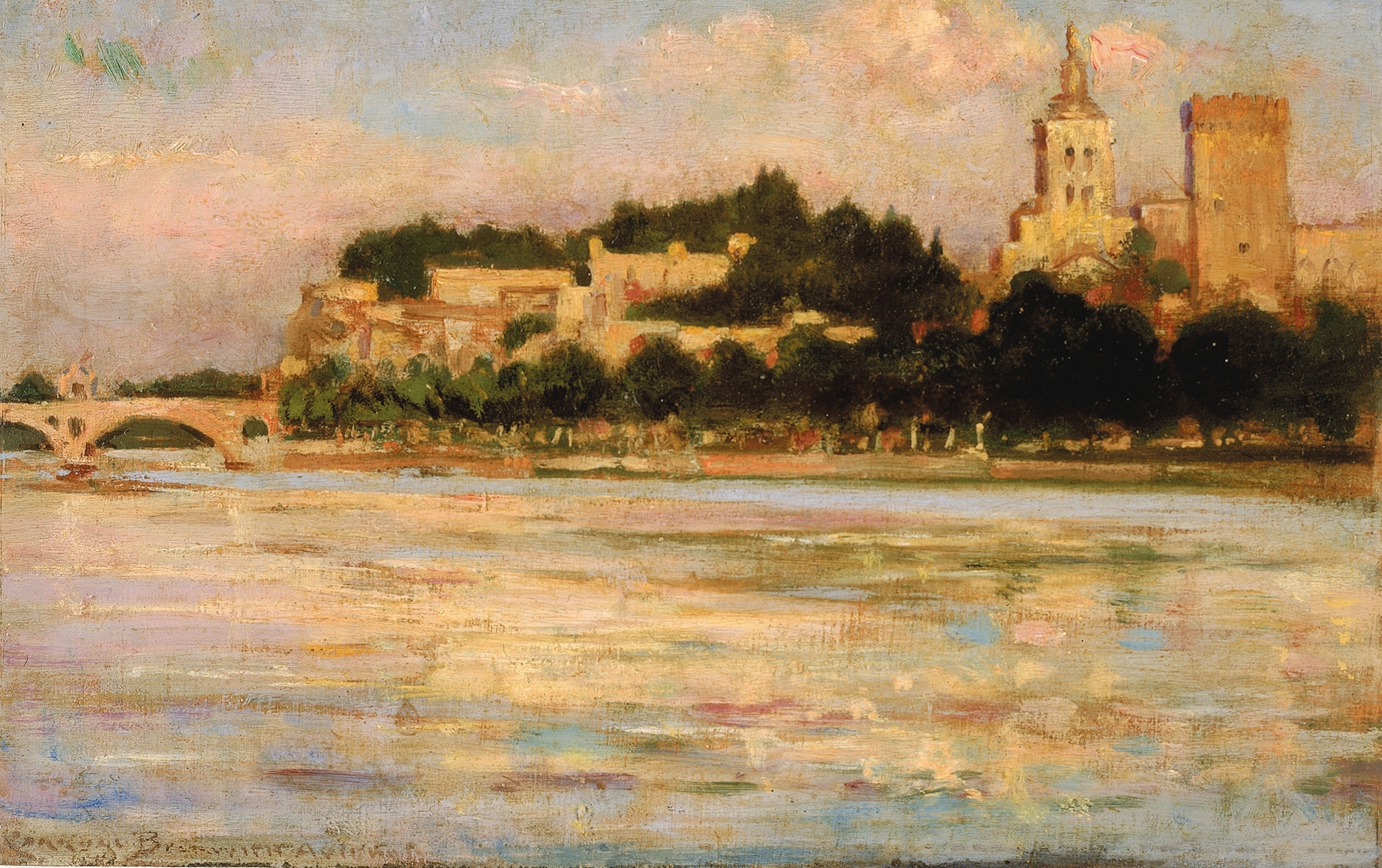 The Palace of the Popes and Pont d’Avignon by James Carroll Beckwith, oil painting