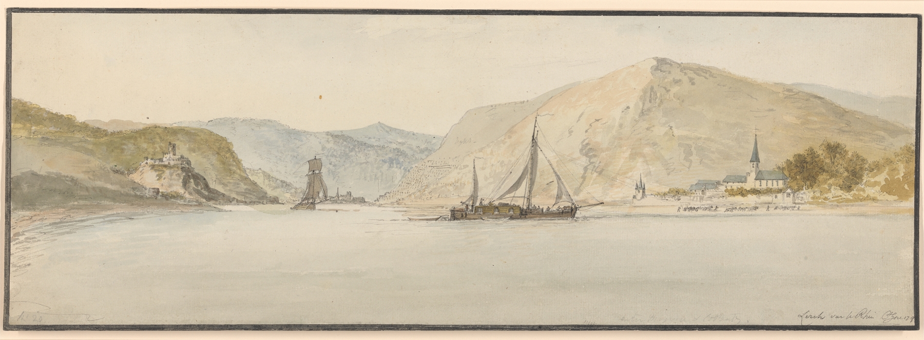 Lorch on the Rhine by Charles Gore, oil on canvas depicting a serene river landscape