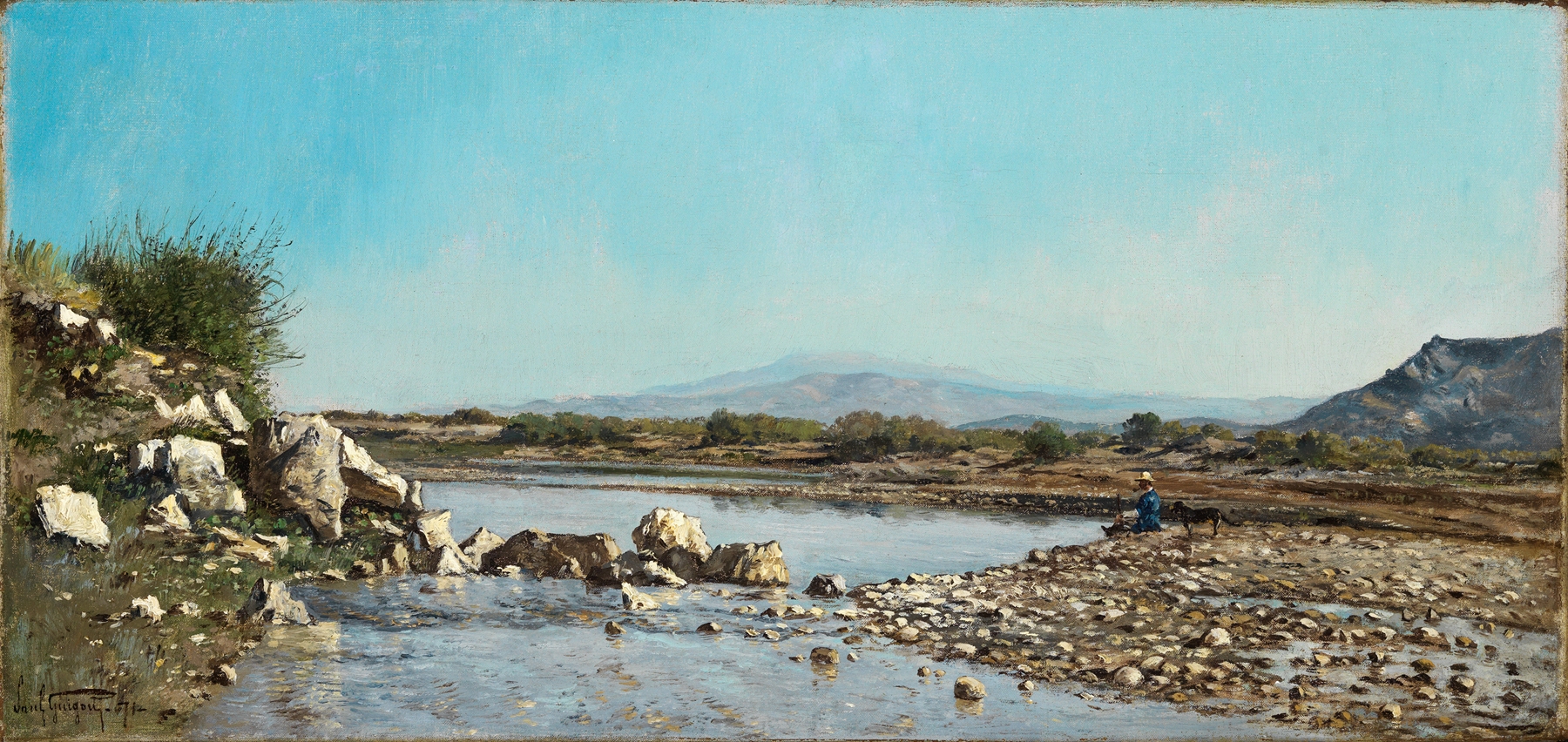 Landscape with river and grass by Paul-Camille Guigou, oil on canvas