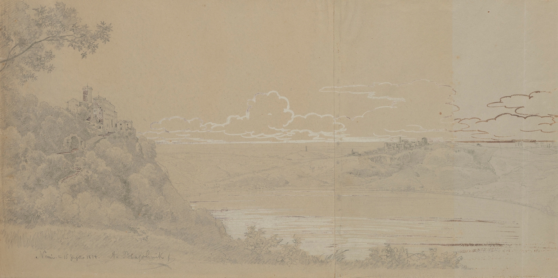 Palazzo Ruspoli by Lake Nemi, in the Distance the Town of Genzano di Roma, by Arthur Blaschnik, public domain