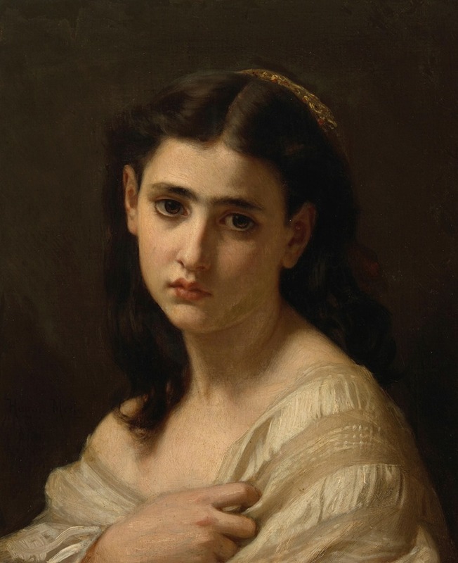 A contemplative portrait by Hugues Merle, capturing a moment of introspection.