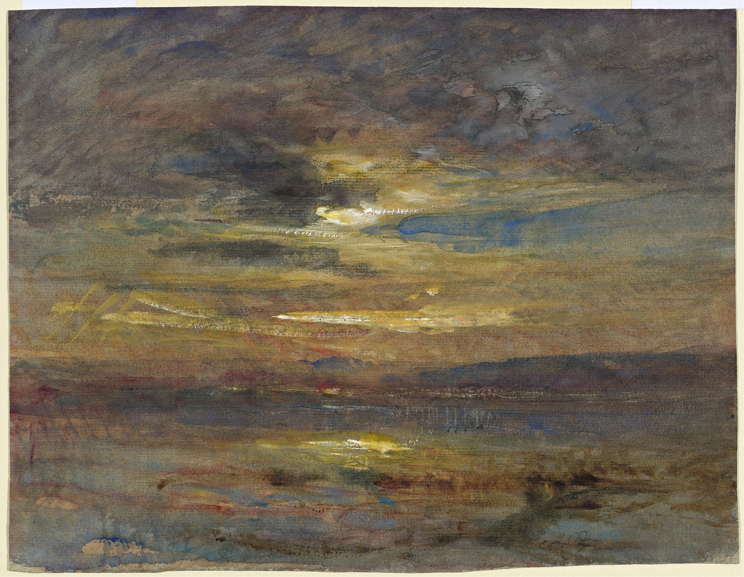 Sunset over a pond, oil painting by François-Auguste Ravier
